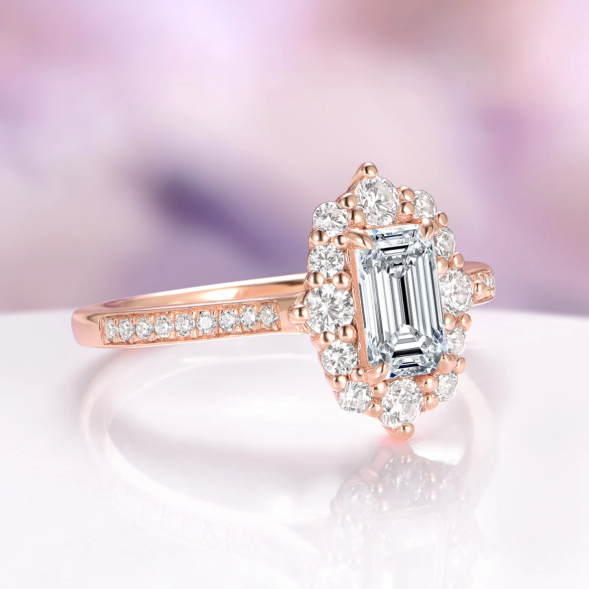 Emerald Cut Lab-Grown Diamond Engagement Ring in Solid 14K Rose Gold (IGI Certified) - Image 4