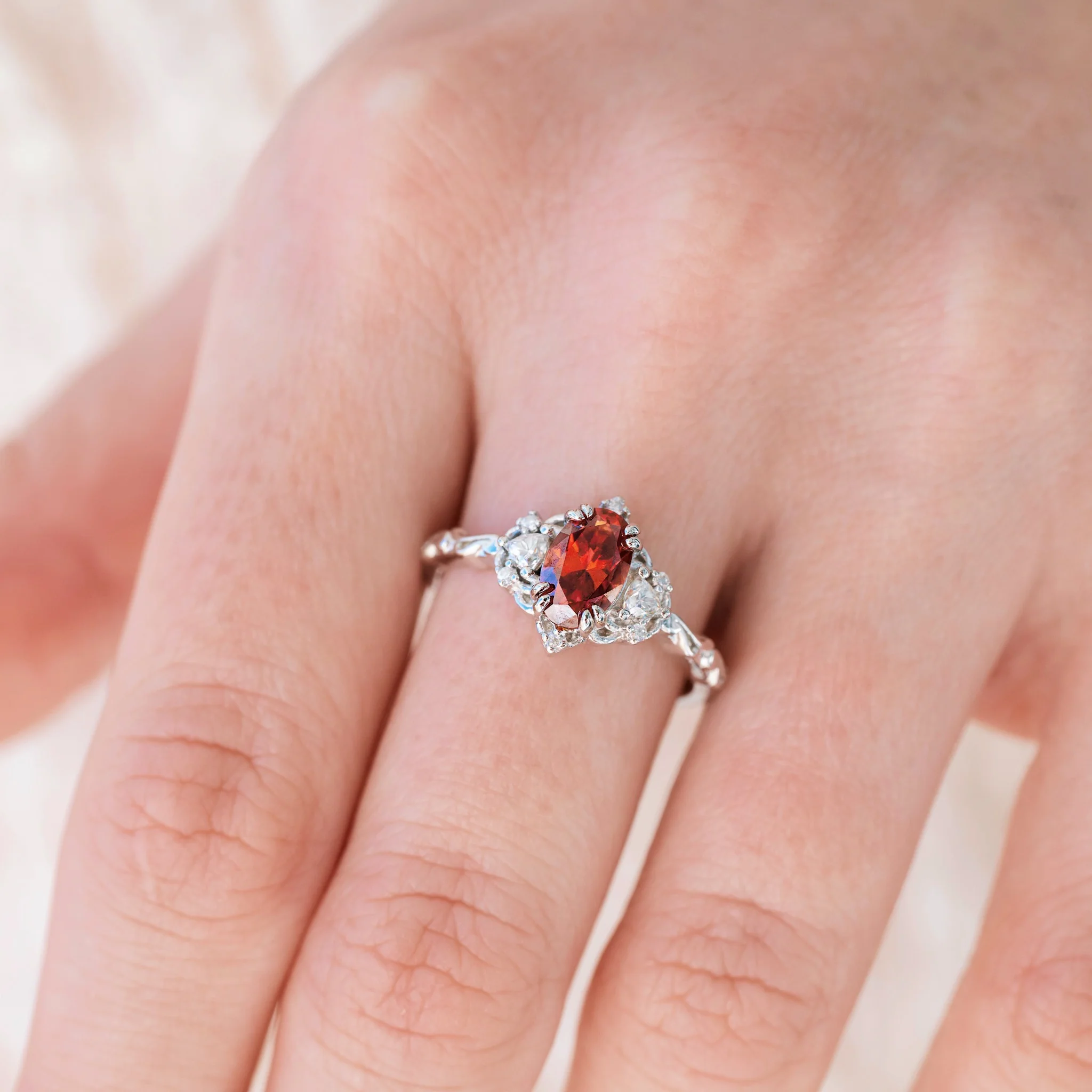 Esme Pigeon Blood Red Moissanite Ring in Sterling Silver - Image 3