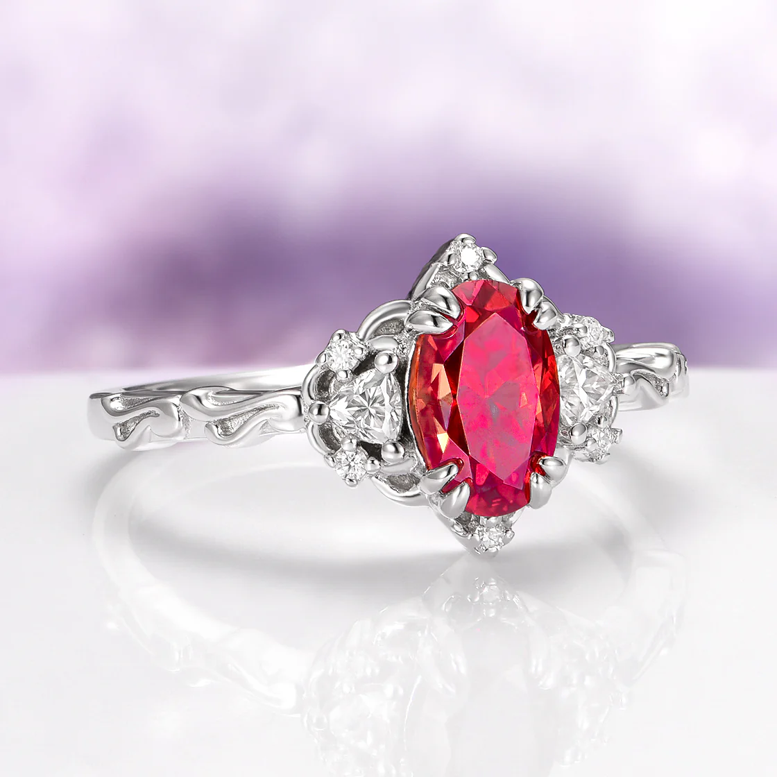 Esme Pigeon Blood Red Moissanite Ring in Sterling Silver - Image 5