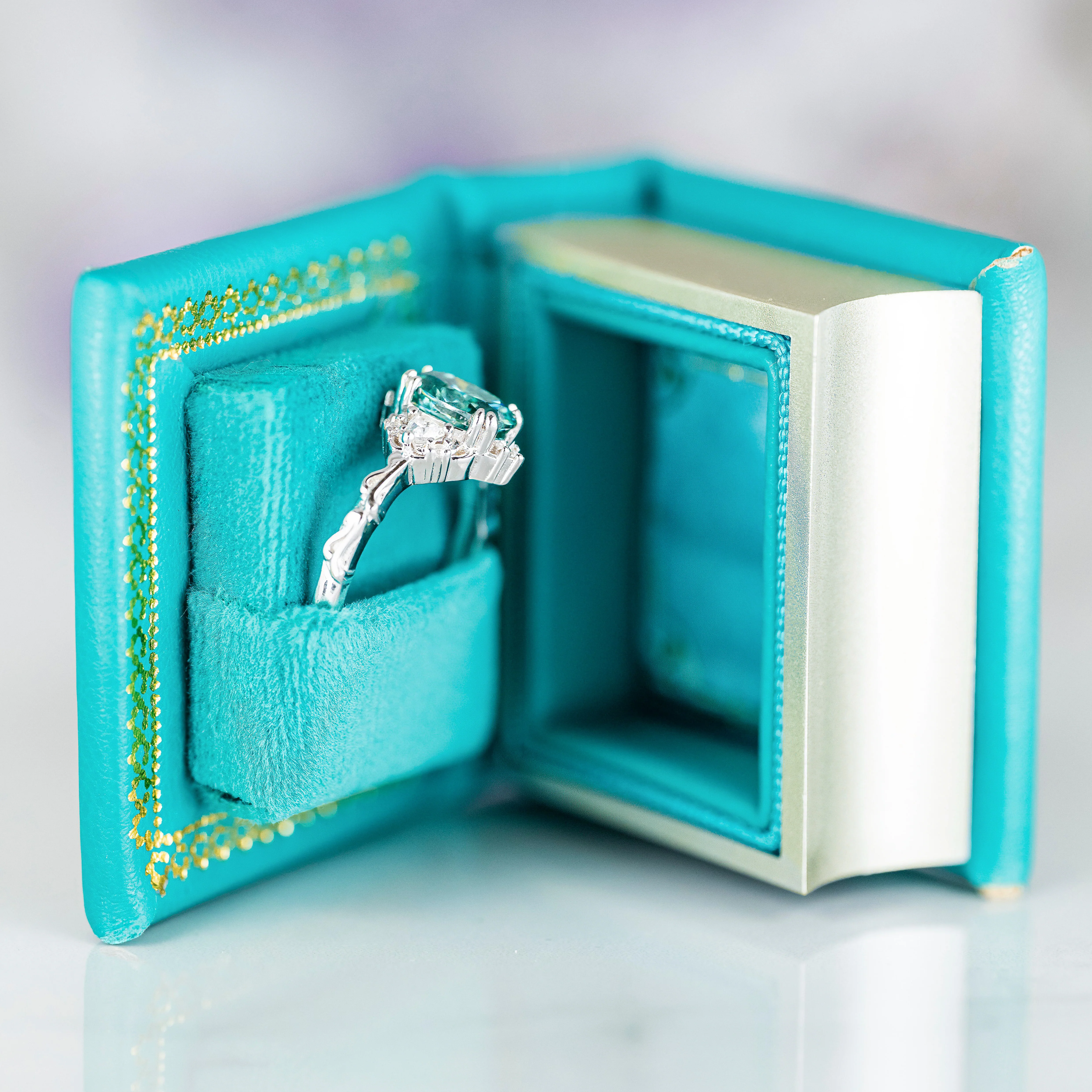 Summer Court Handmade Leather Book Ring Box- Ocean Tide Teal Edition (Small) - Image 13