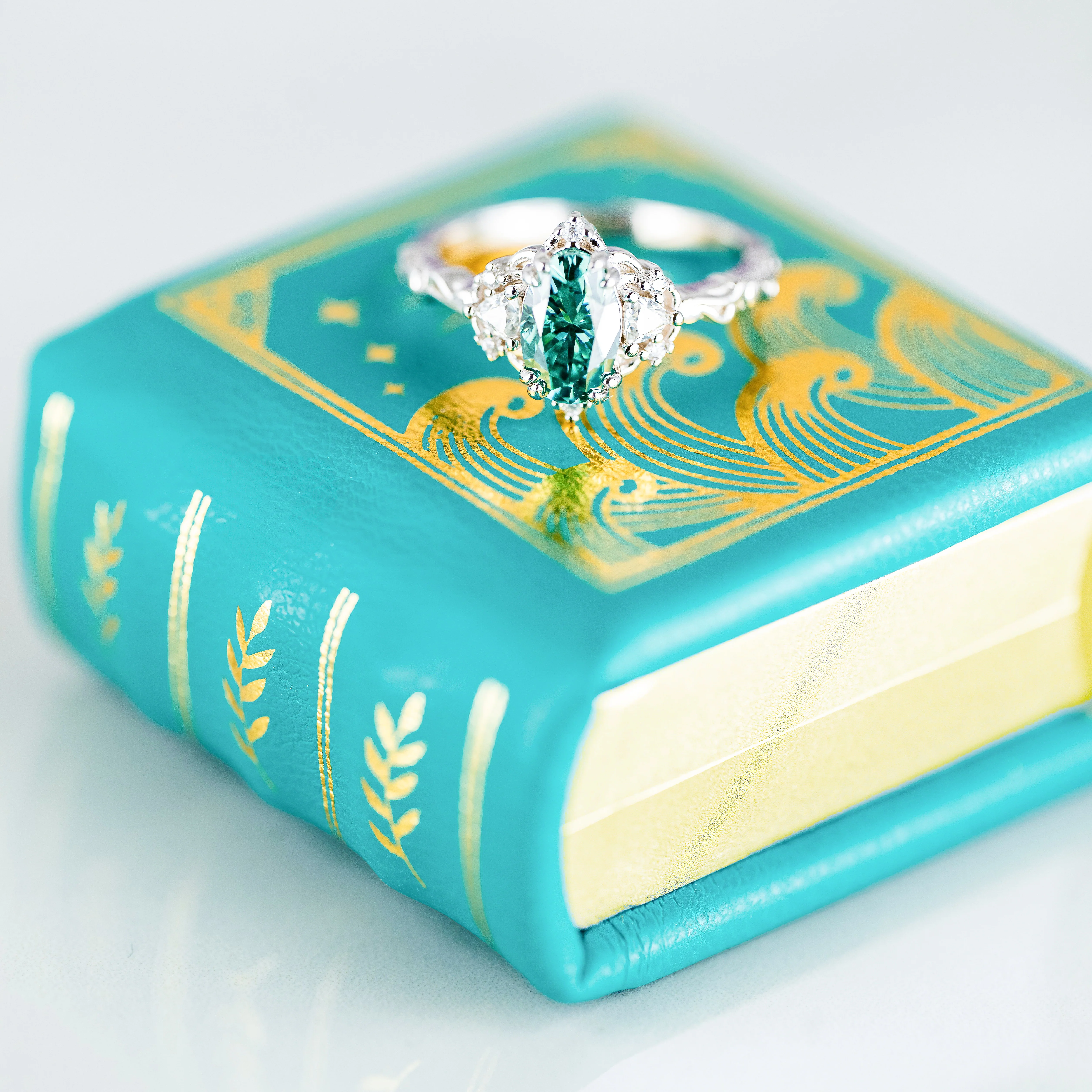 Summer Court Handmade Leather Book Ring Box- Ocean Tide Teal Edition (Small) - Image 11