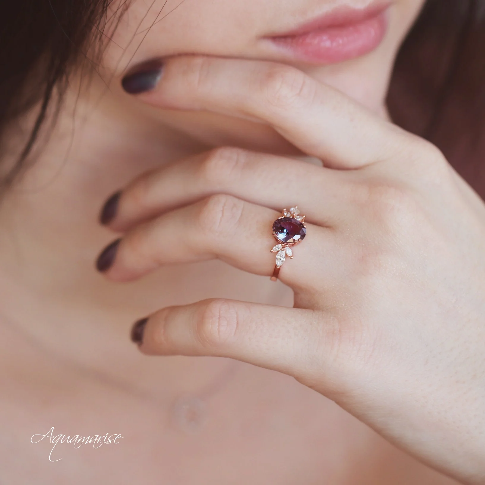 Eva Oval Cut Alexandrite Flower Ring in Sterling Silver - Image 3