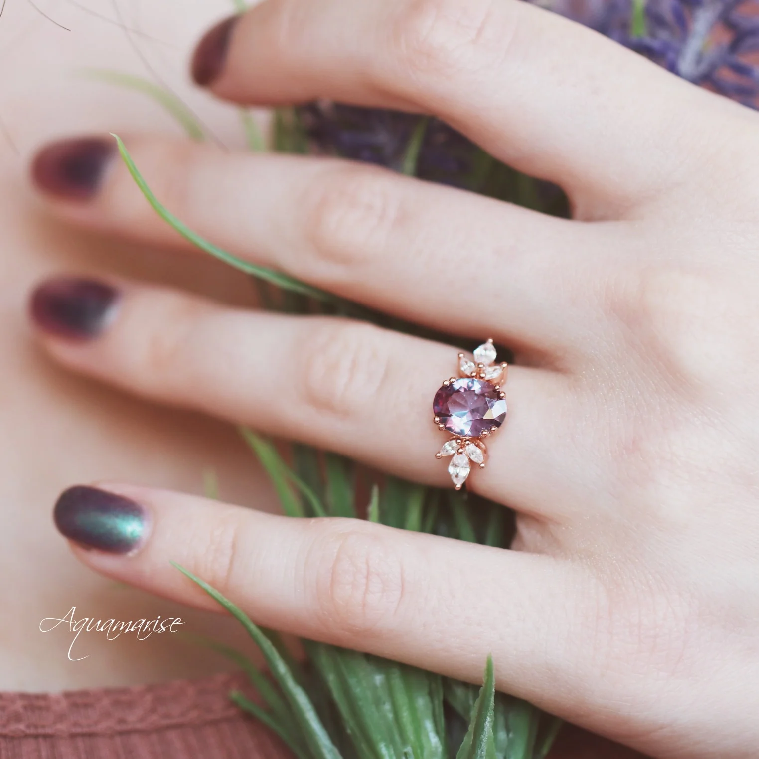 Eva Oval Cut Alexandrite Flower Ring in Sterling Silver - Image 4