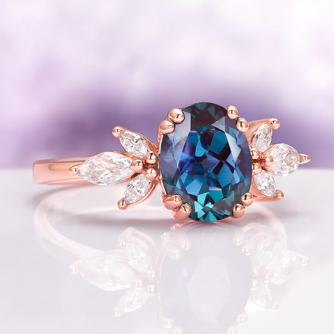 Eva Flower Alexandrite Engagement Ring in 14K Rose Gold Vermeil - Image 5
