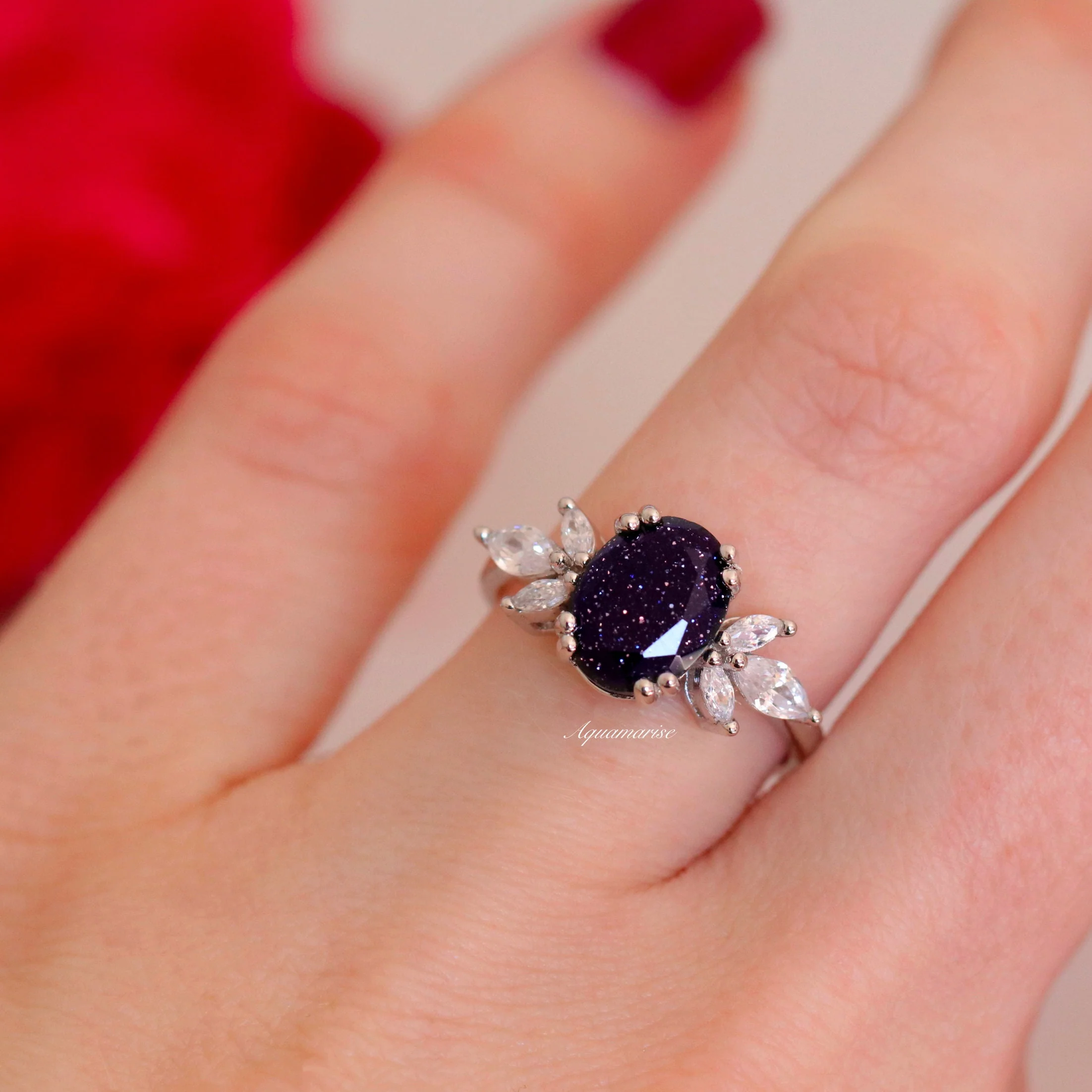 Eva Starry Night (Sandstone) Engagement Ring in 14K White Gold - Image 3