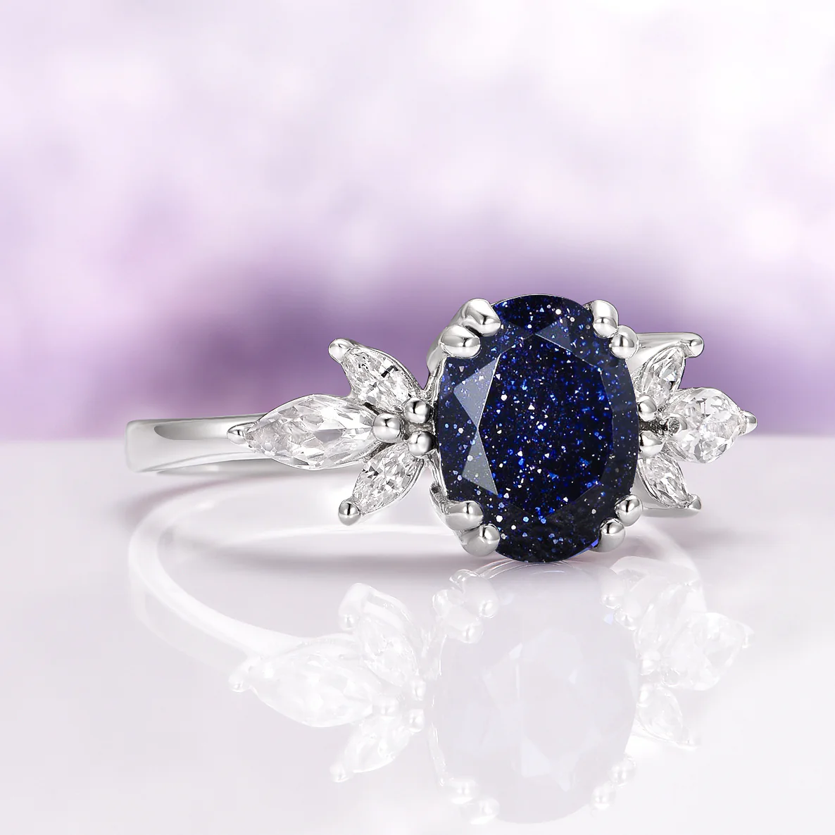 Eva Starry Night (Sandstone) Engagement Ring in 14K White Gold - Image 4