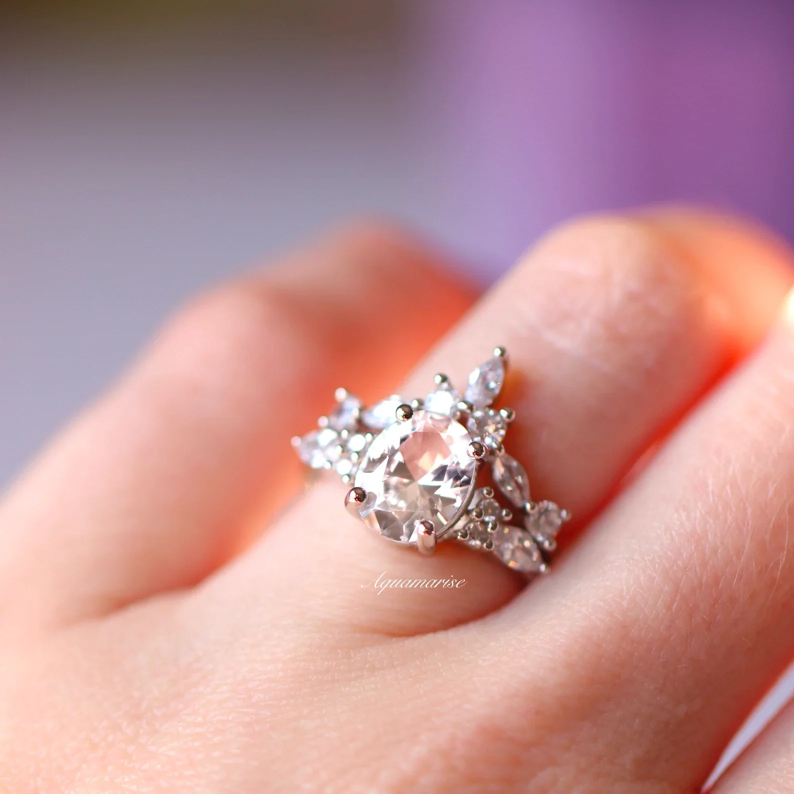 Evelyn Oval Cut White Sapphire Engagement Ring in Sterling Silver - Image 3