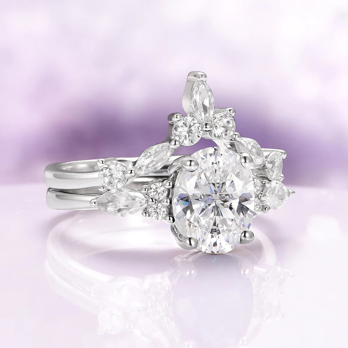 Evelyn Oval Cut White Sapphire Engagement Ring in Sterling Silver - Image 4