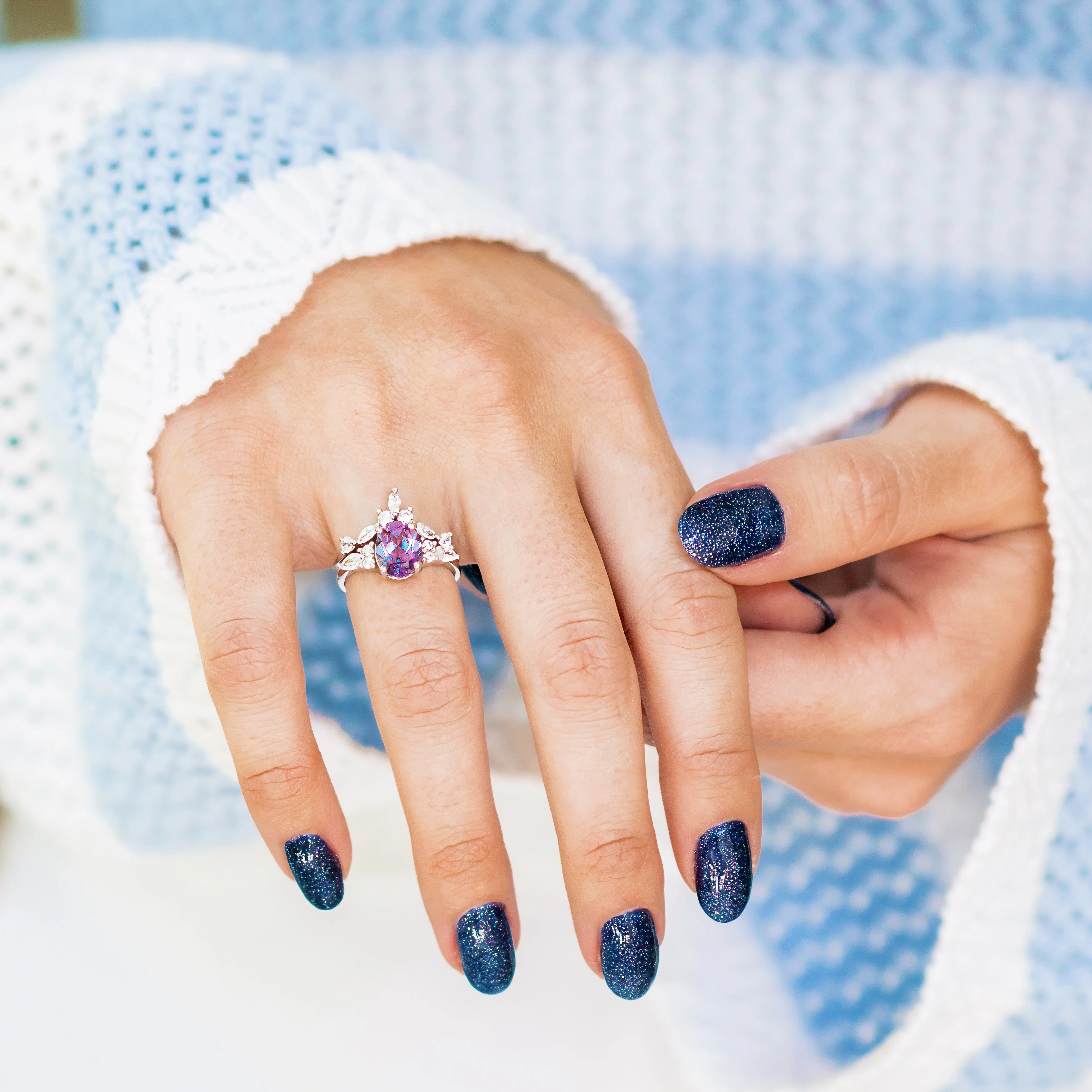 Evelyn Alexandrite Engagement Ring Set in 14K White Gold - Image 4