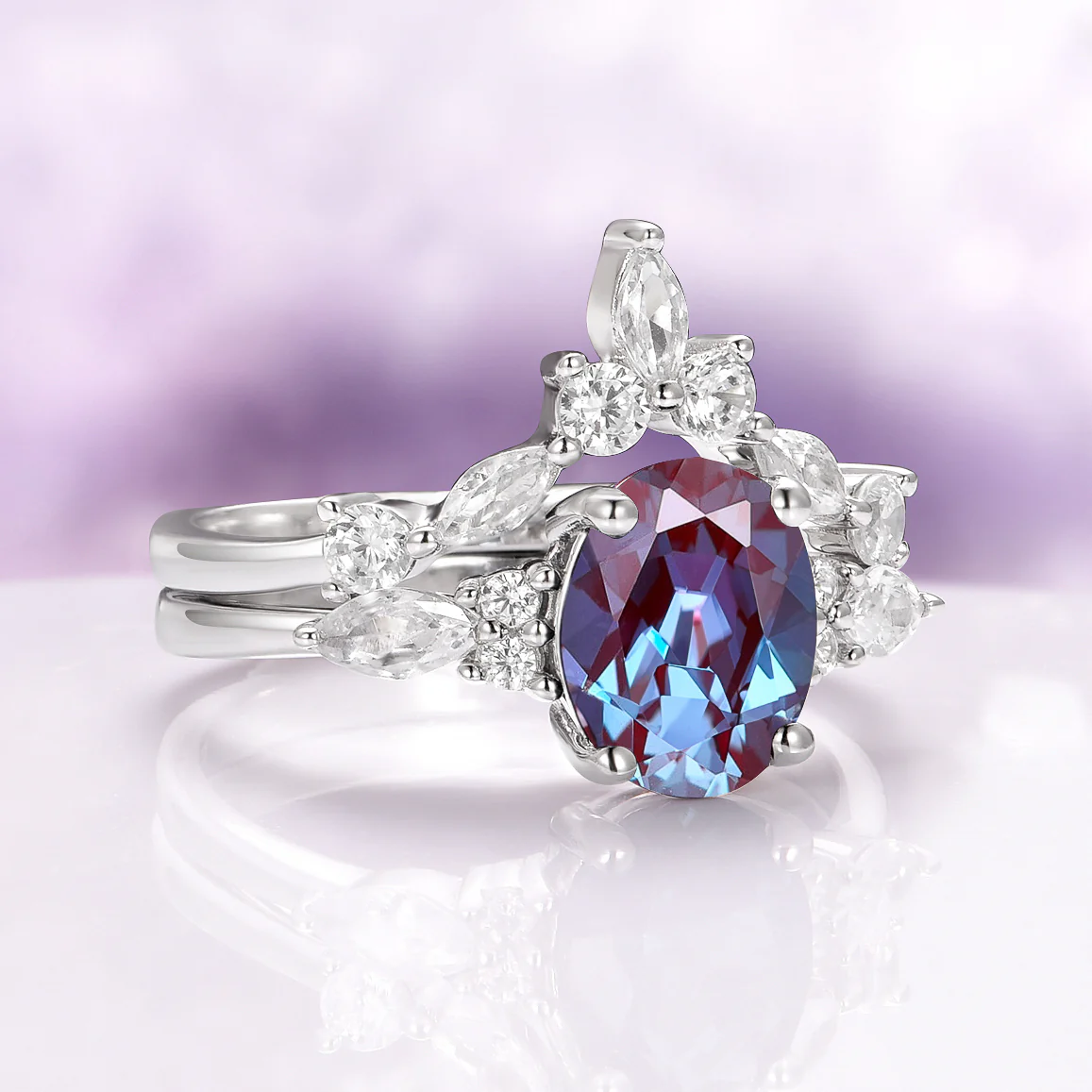 Evelyn Alexandrite Engagement Ring Set in 14K White Gold - Image 5