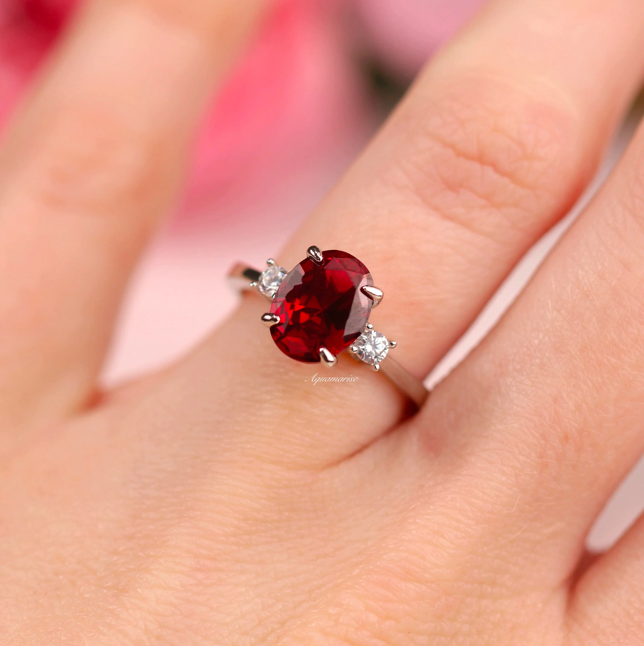 Everly Oval Cut Ruby Ring in Sterling Silver - Image 3