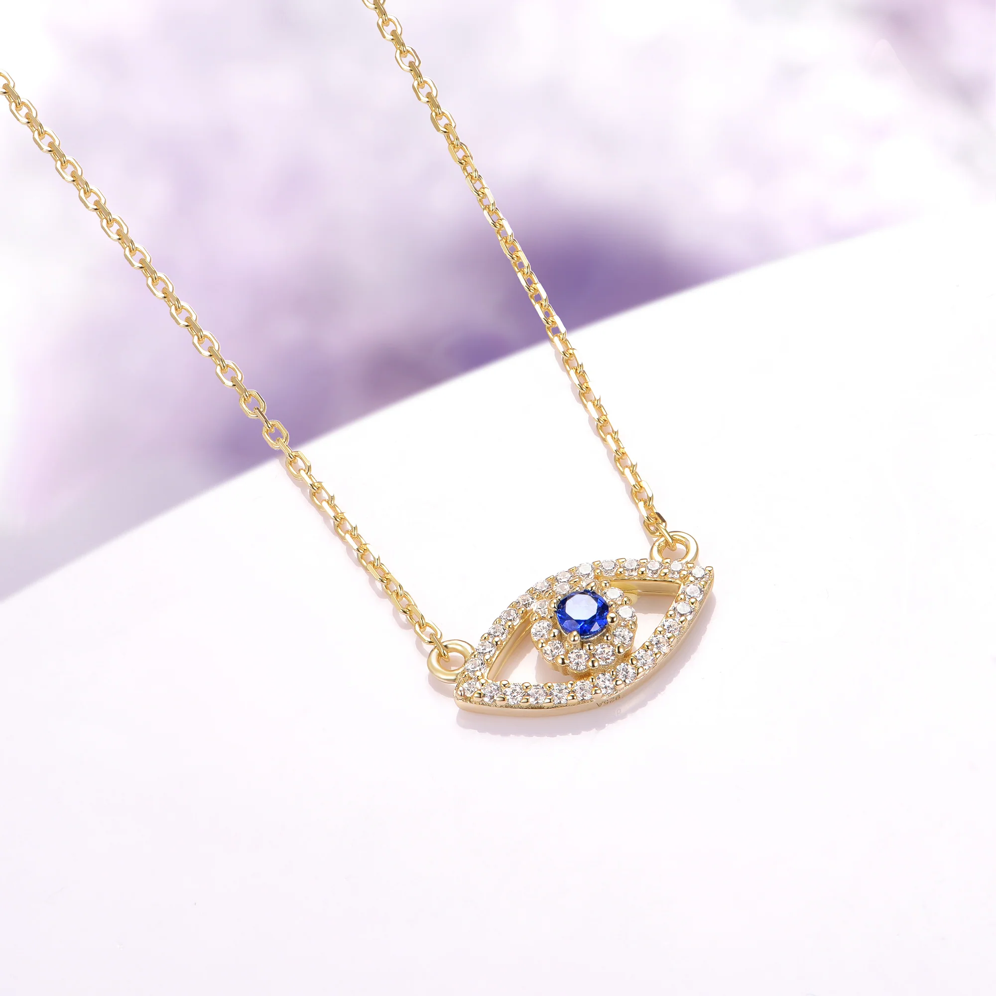 Evil Eye Blue Sapphire Necklace in 14K Yellow Gold Vermeil - Image 3