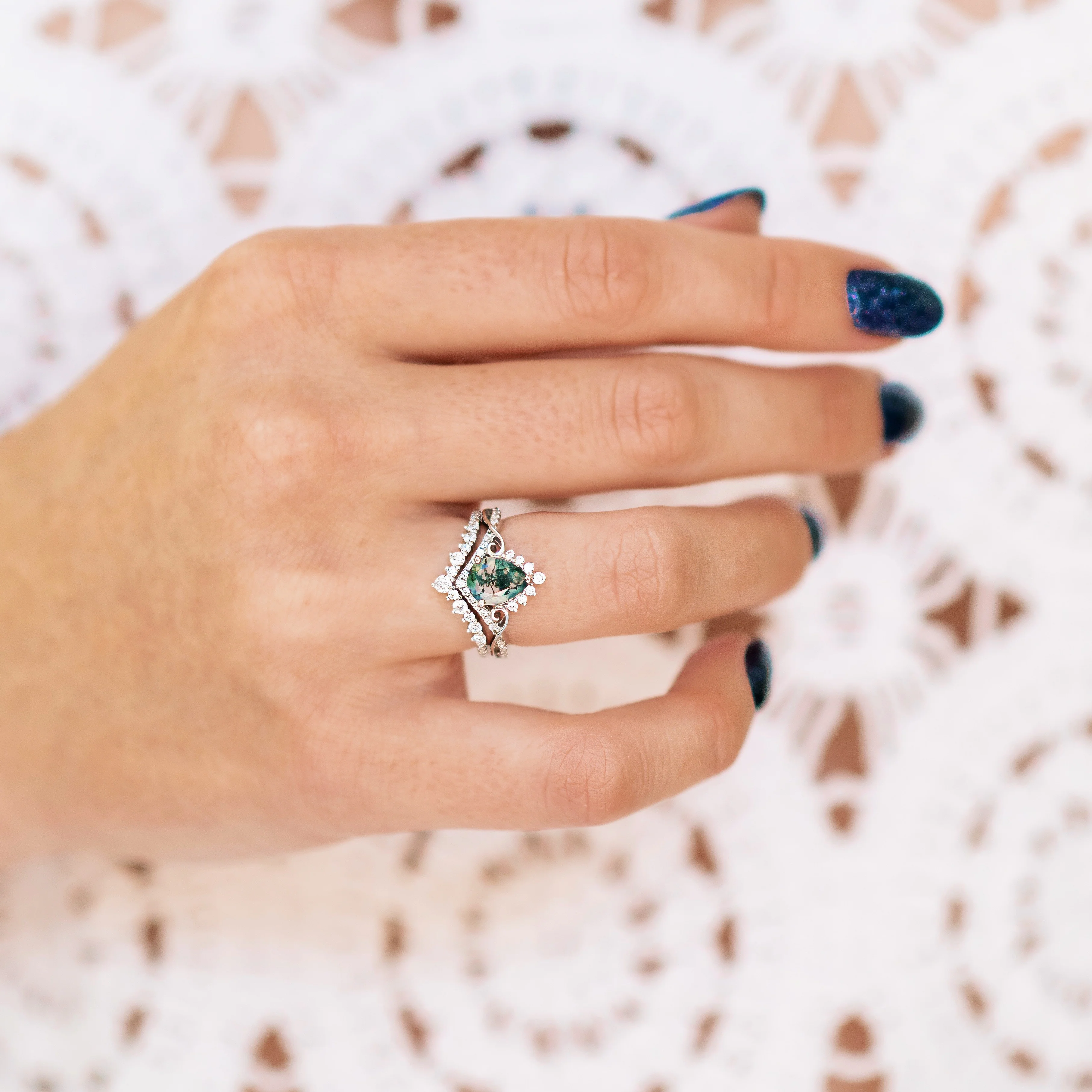 Faye Green Moss Agate Couples Ring Set - Image 5