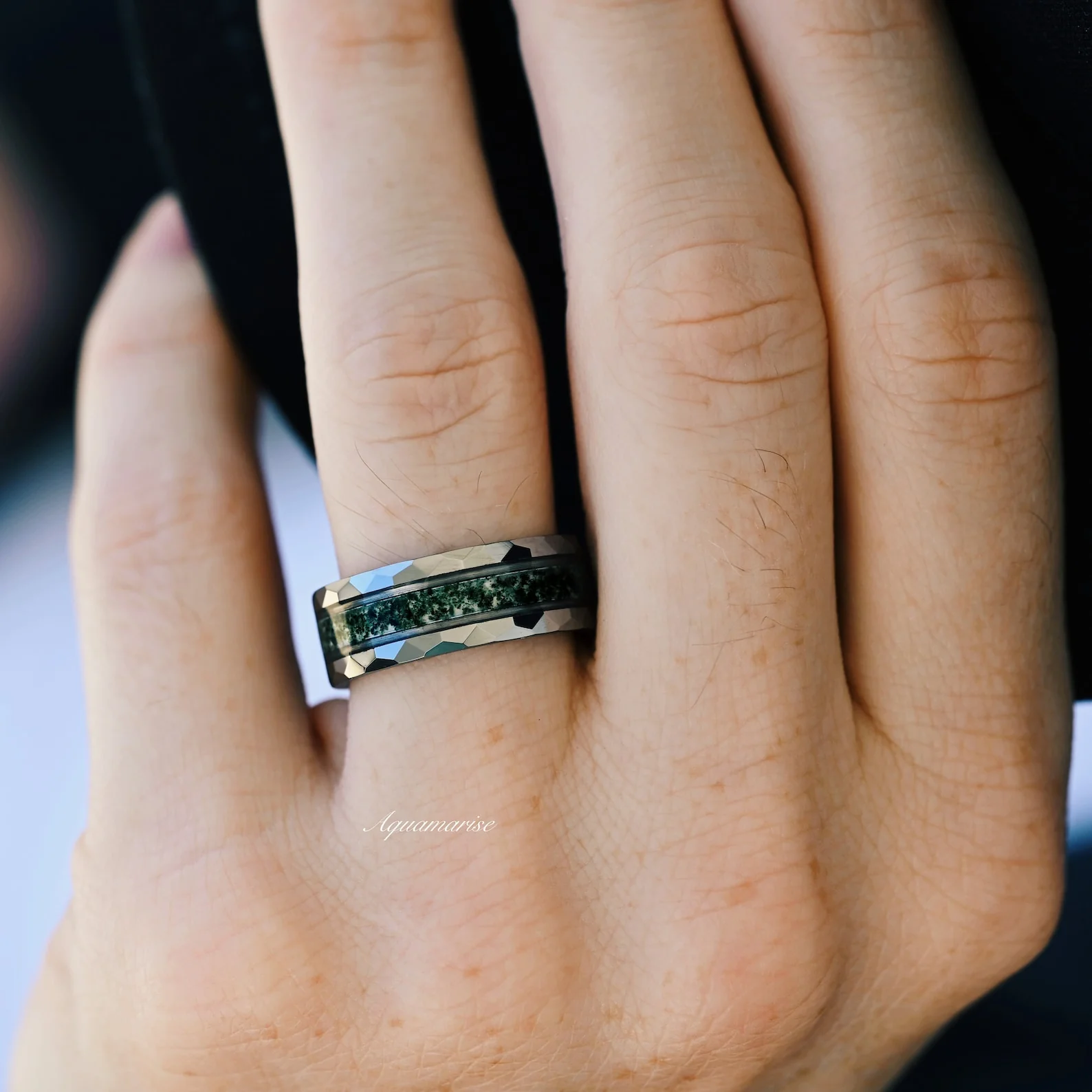 Faye Green Moss Agate Couples Ring Set - Image 6