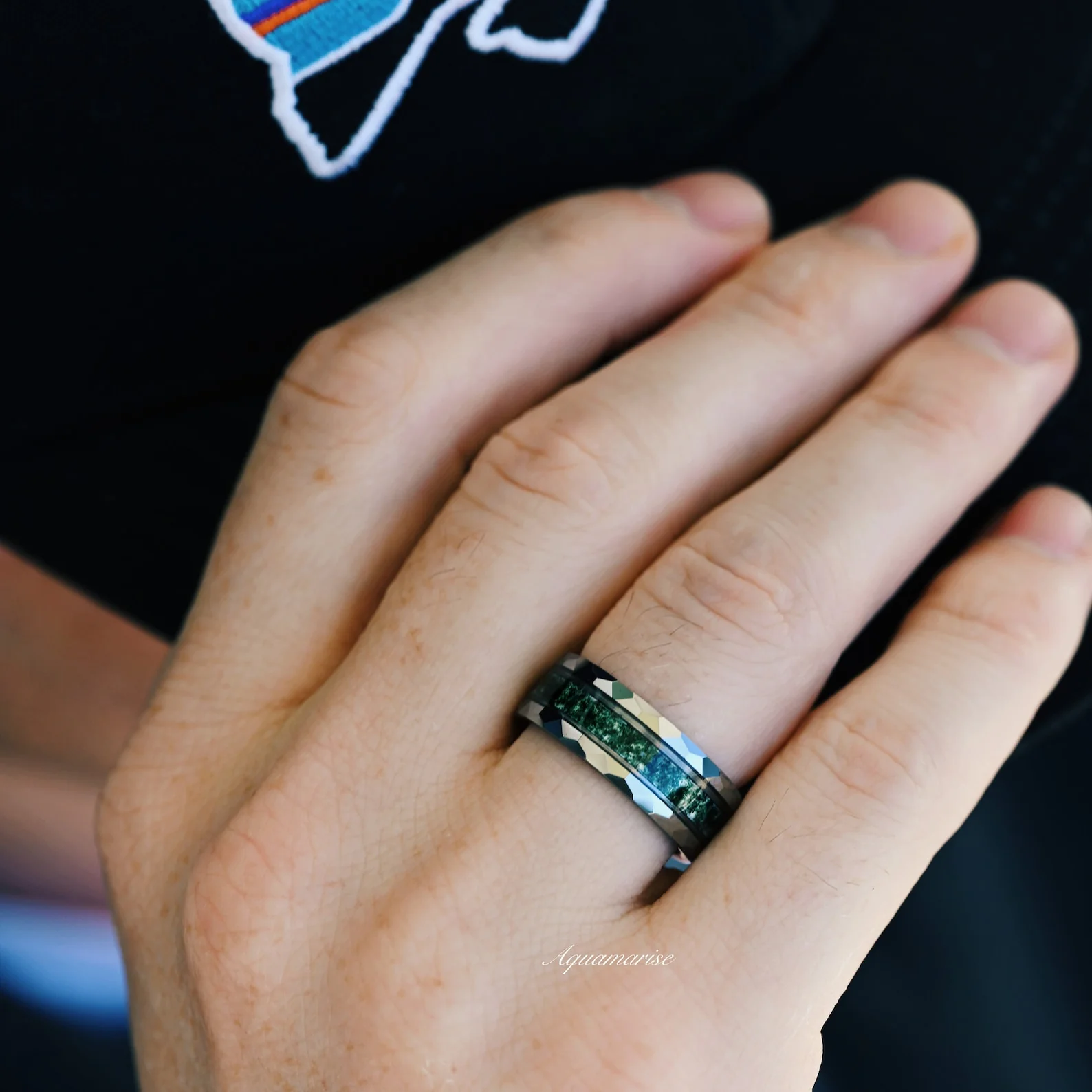 Faye Green Moss Agate Couples Ring Set - Image 8