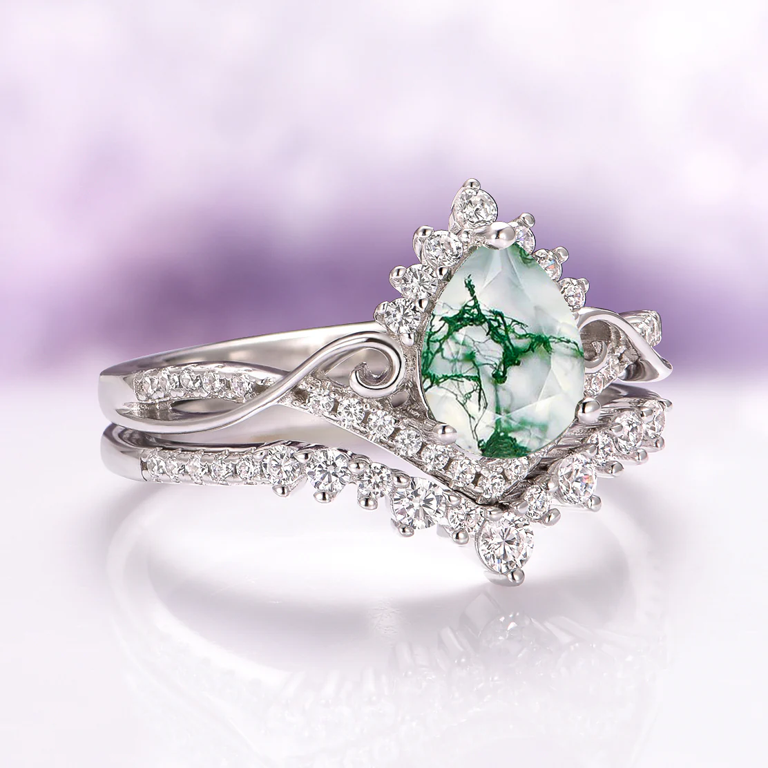 Faye Green Moss Agate Couples Ring Set - Image 9