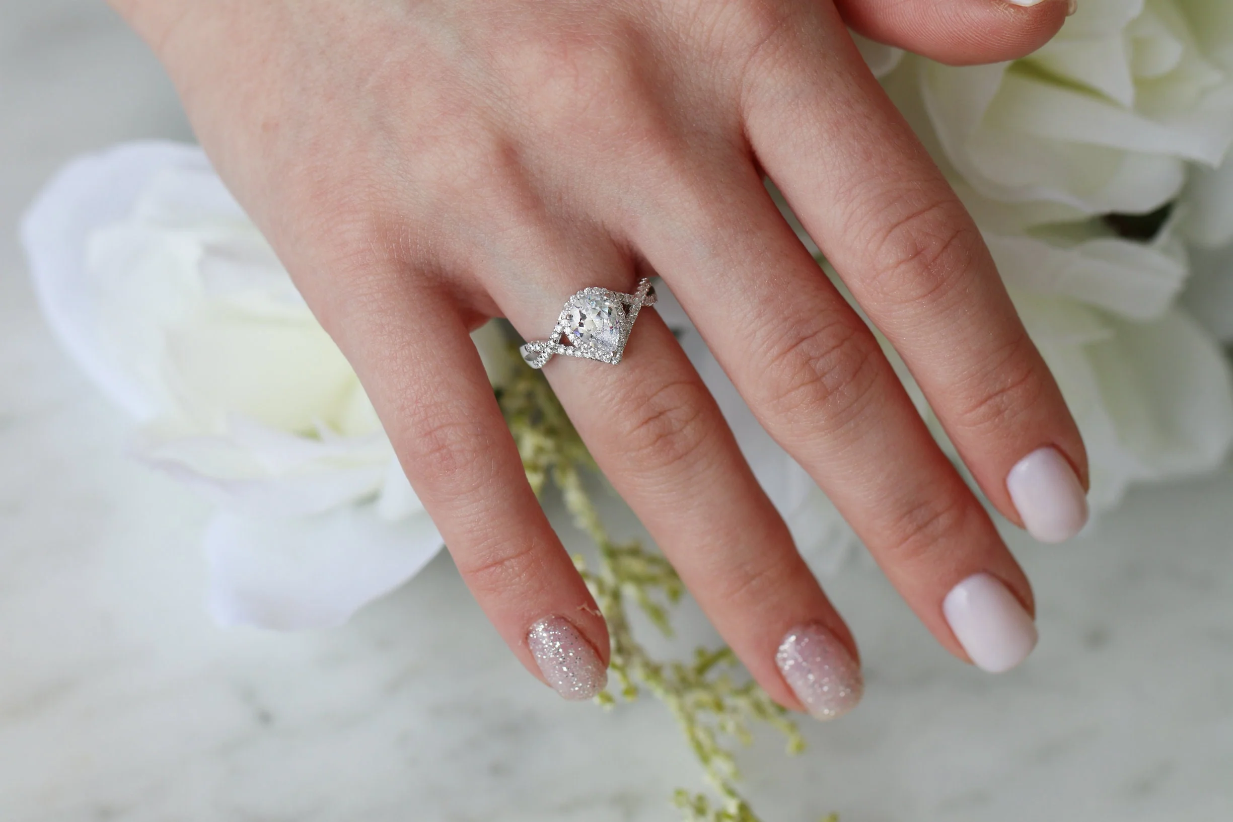 Flair Teardrop Simulated Diamond Engagement Ring in Sterling Silver - Image 3