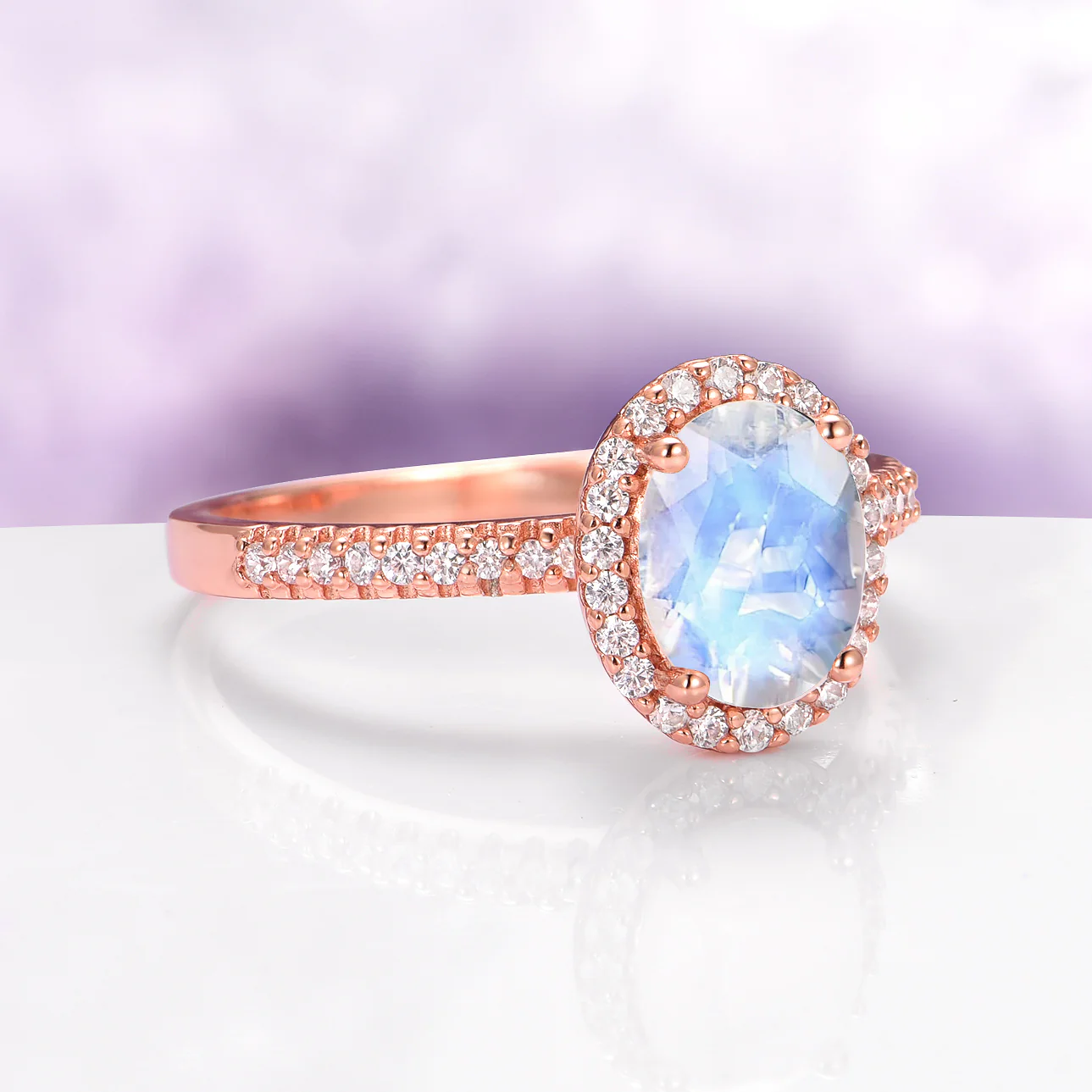 Galaxy Rainbow Moonstone Couples Ring Set - Image 4