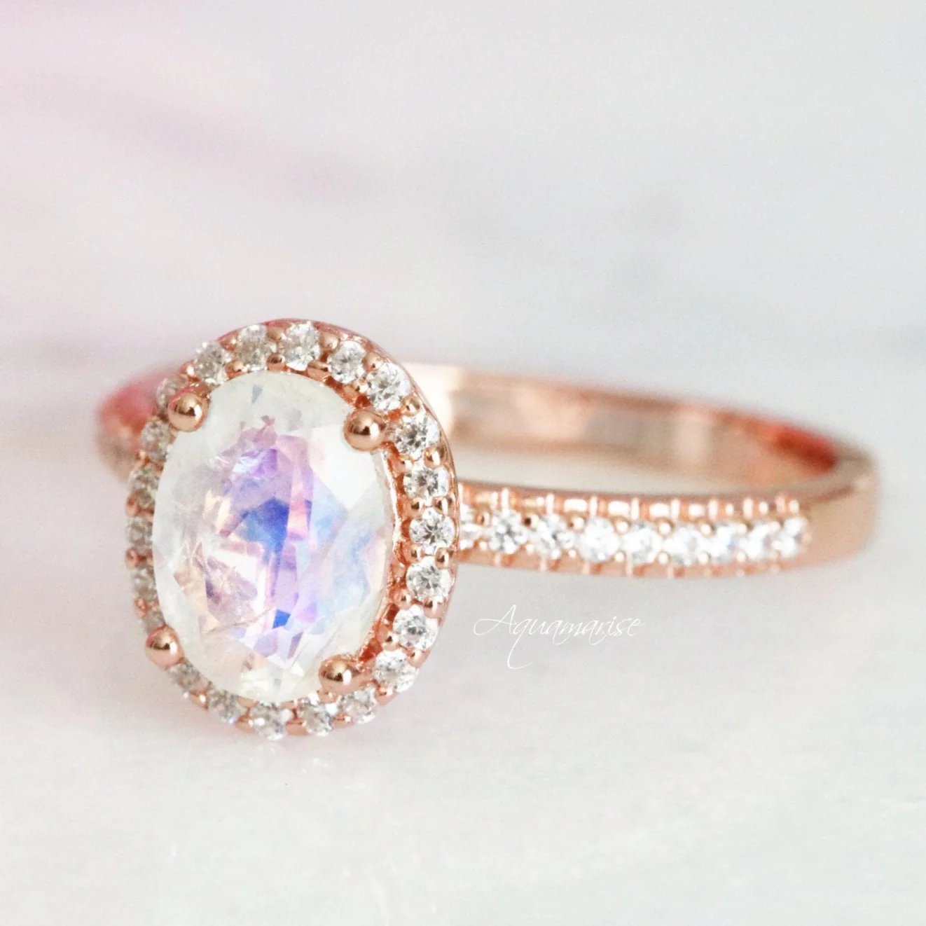 Galaxy Rainbow Moonstone Couples Ring Set - Image 5