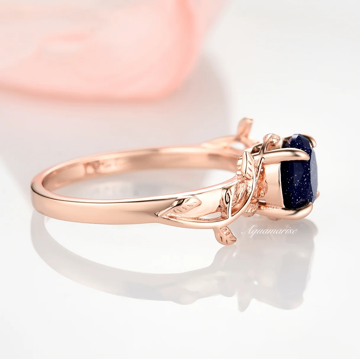 Galaxy Sandstone (Starry Night) Leaf Ring- 14K Rose Gold Vermeil - Image 7