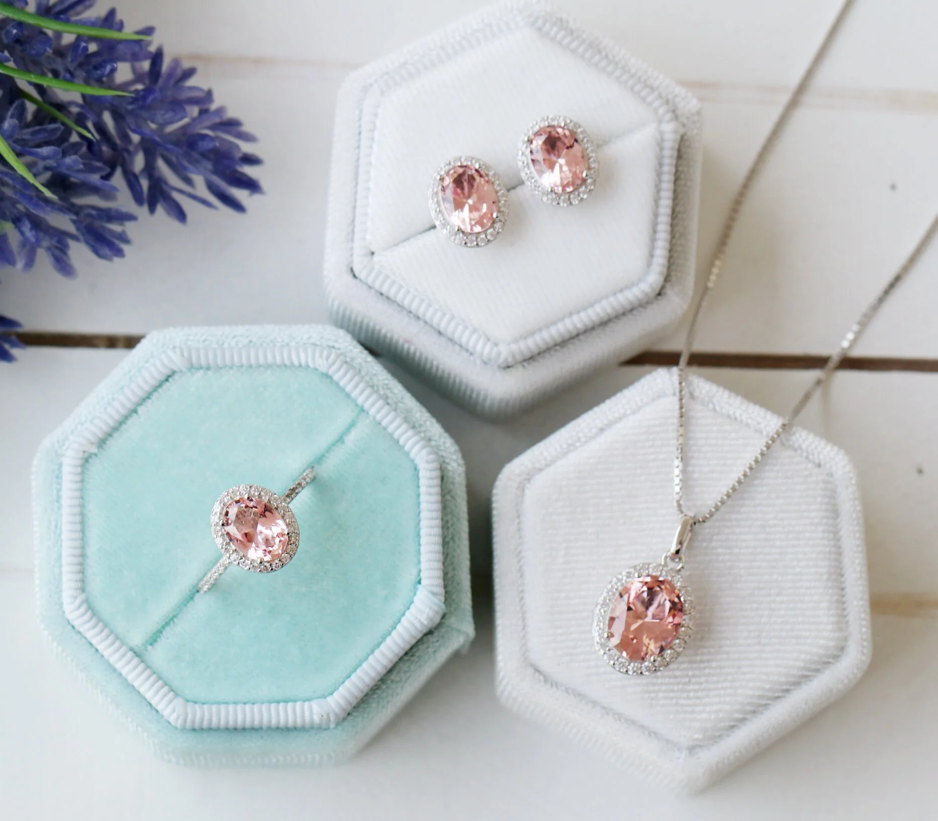 Iris Blush Pink Oval Morganite Necklace in Sterling Silver - Image 3