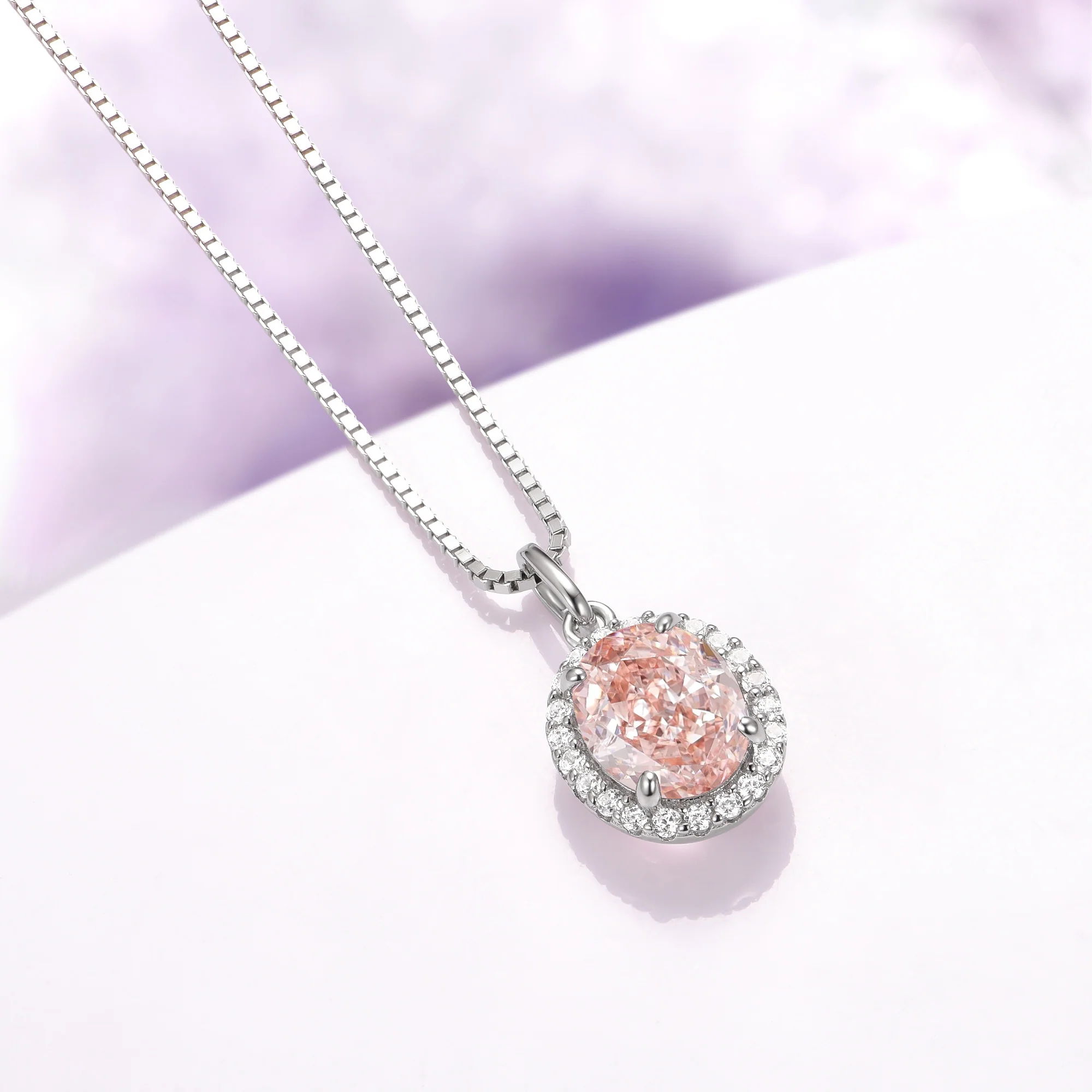 Iris Blush Pink Oval Morganite Necklace in Sterling Silver - Image 4