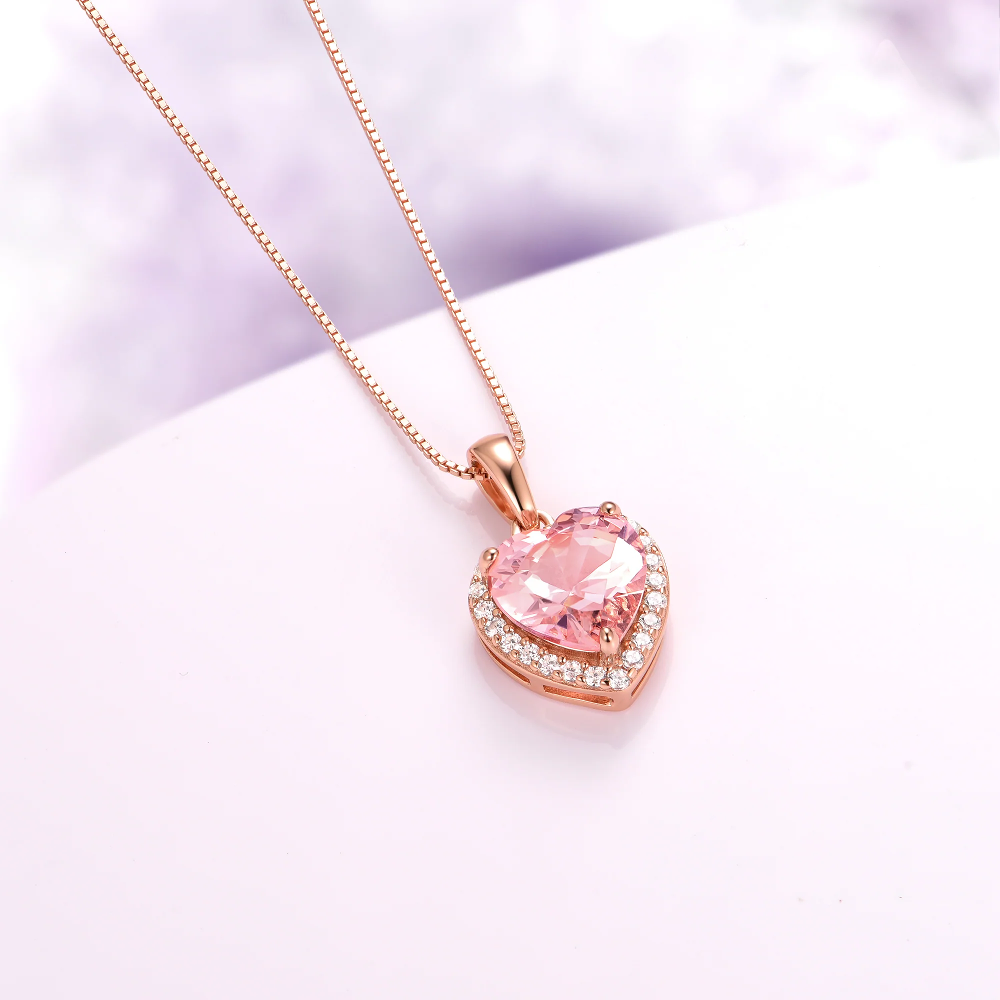 Morganite Heart Necklace in 14K Rose Gold Vermeil - Image 3