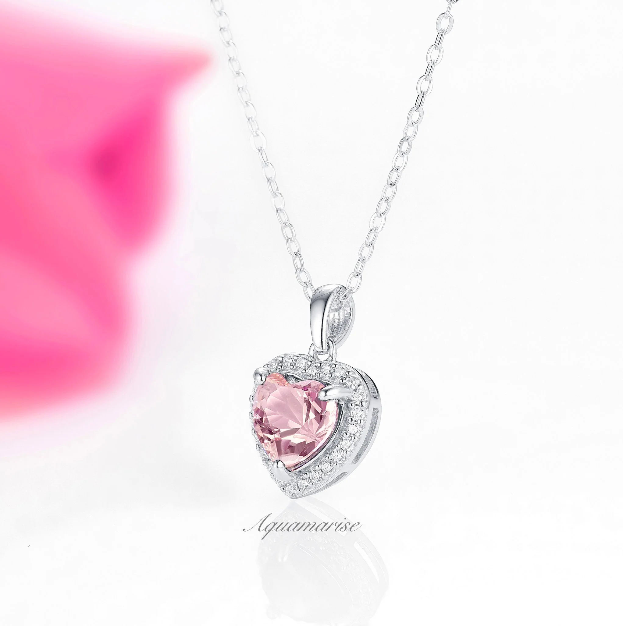 Heart Morganite Necklace in 925 Sterling Silver - Image 3