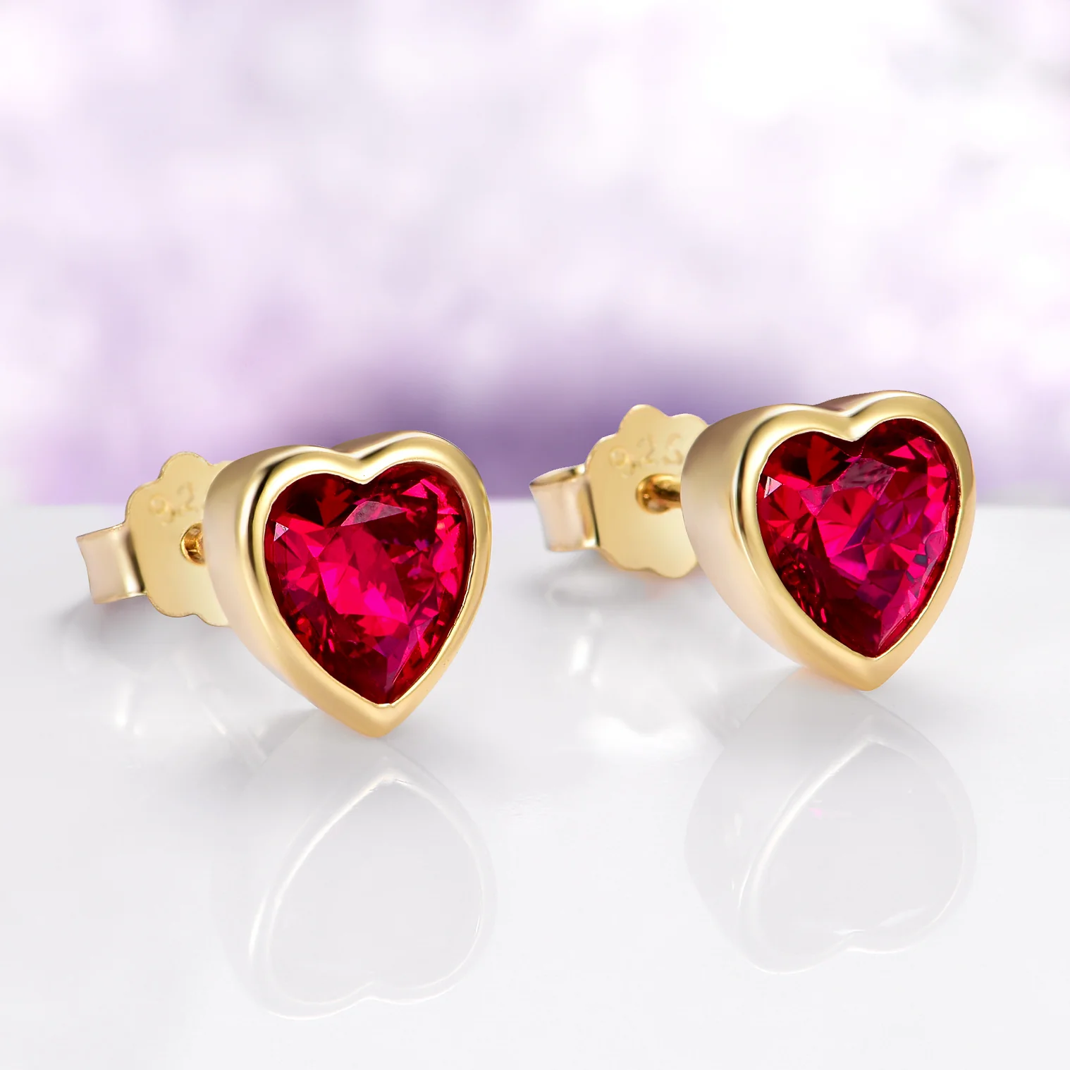 Heart Bezel Ruby Sud Earrings in 14K Yellow Gold Vermeil - Image 3