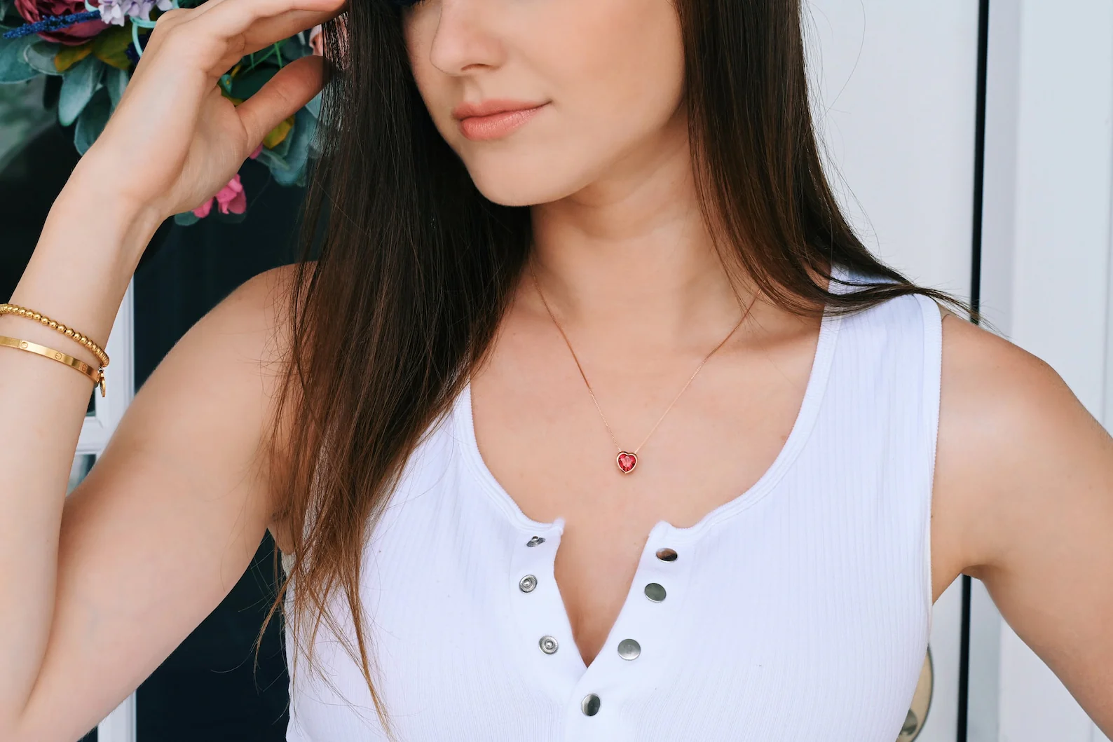 Heart Ruby Necklace in 14K Rose Gold Vermeil - Image 3