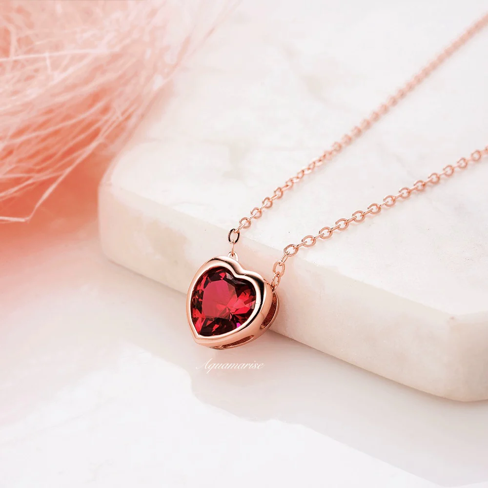 Heart Ruby Necklace in 14K Rose Gold Vermeil - Image 6
