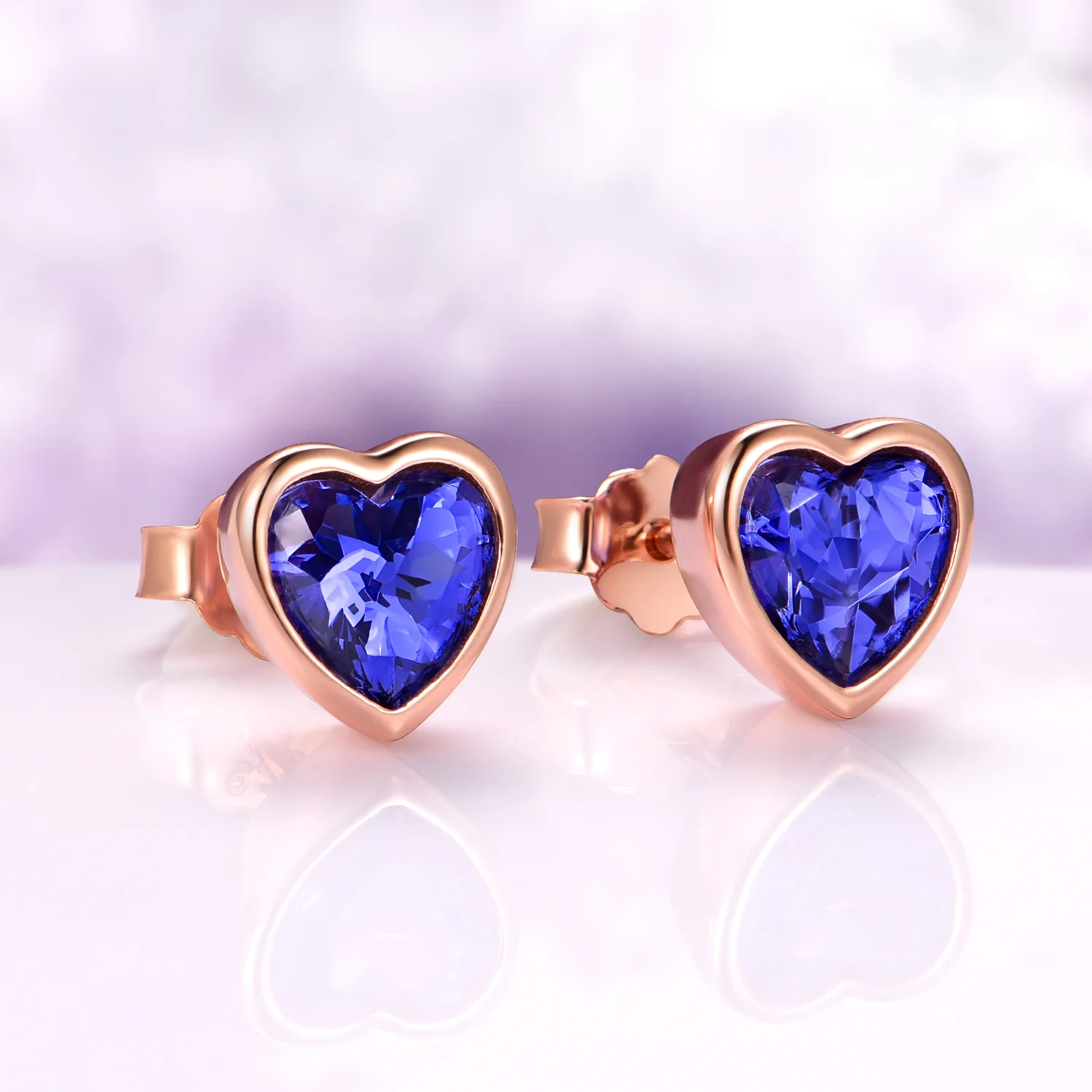 Heart Sapphire Stud Earrings in 14K Rose Gold Vermeil - Image 3