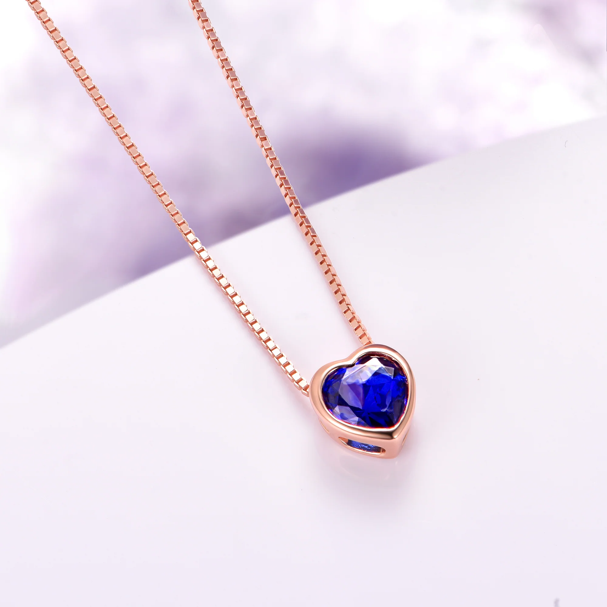 Heart Sapphire Necklace in 14K Rose Gold Vermeil - Image 3