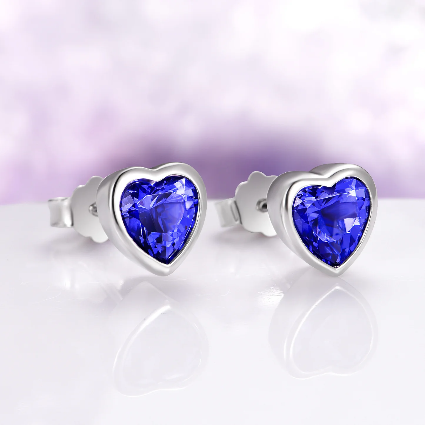 Heart Bezel Tanzanite Sud Earrings in Sterling Silver - Image 3