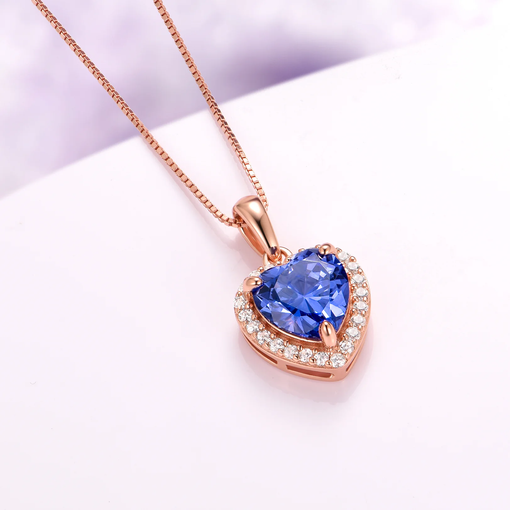 Tanzanite Heart Necklace in 14K Rose Gold Vermeil - Image 3
