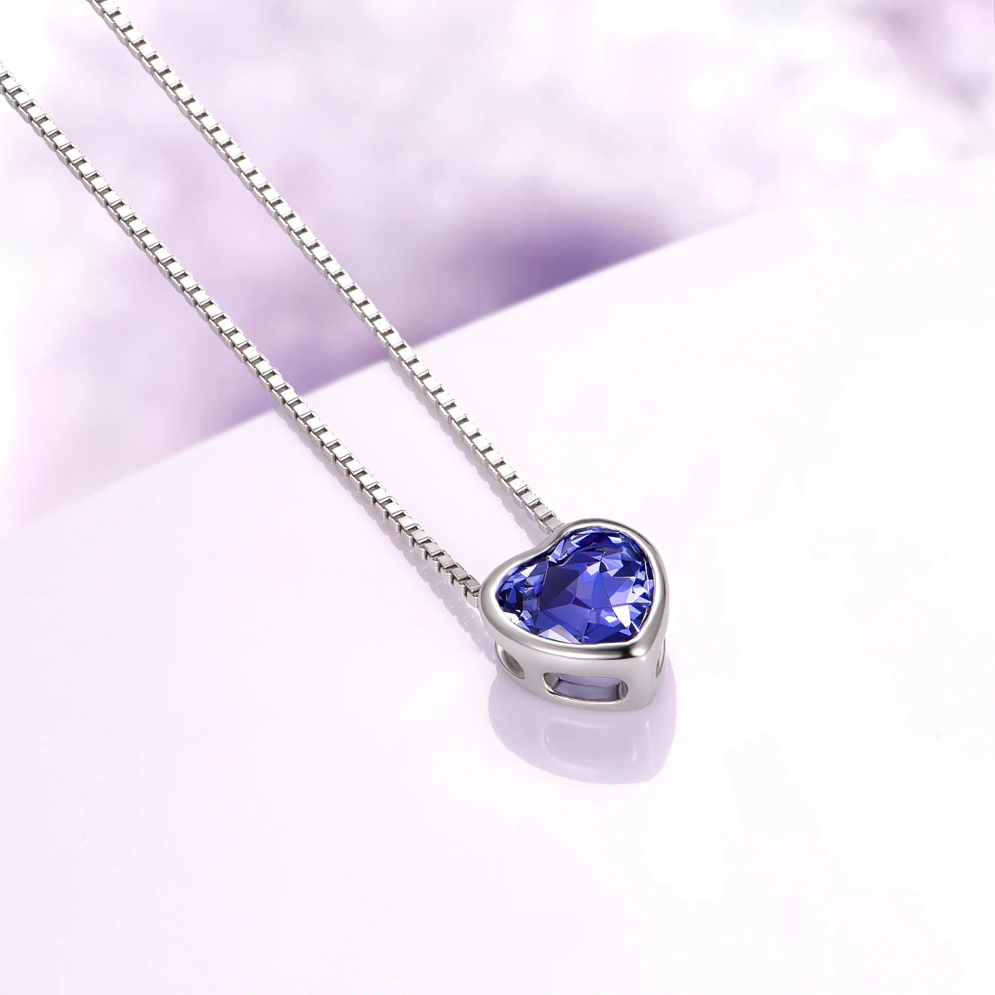 Bezel Heart Tanzanite Pendant Necklace in Sterling Silver - Image 3