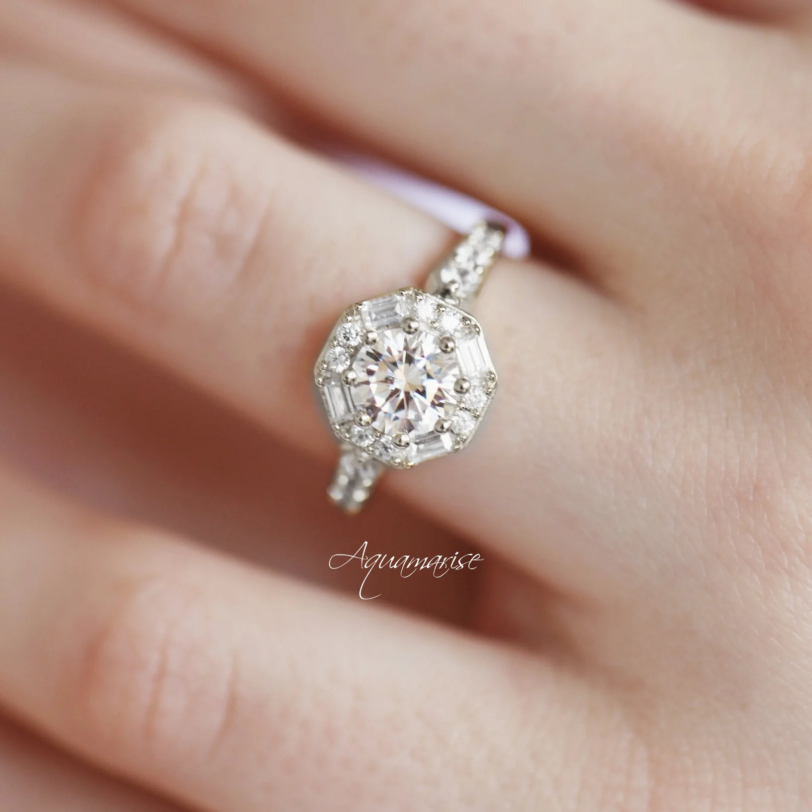 Hexagon Simulated Diamond Ring in Sterling Silver - Image 3