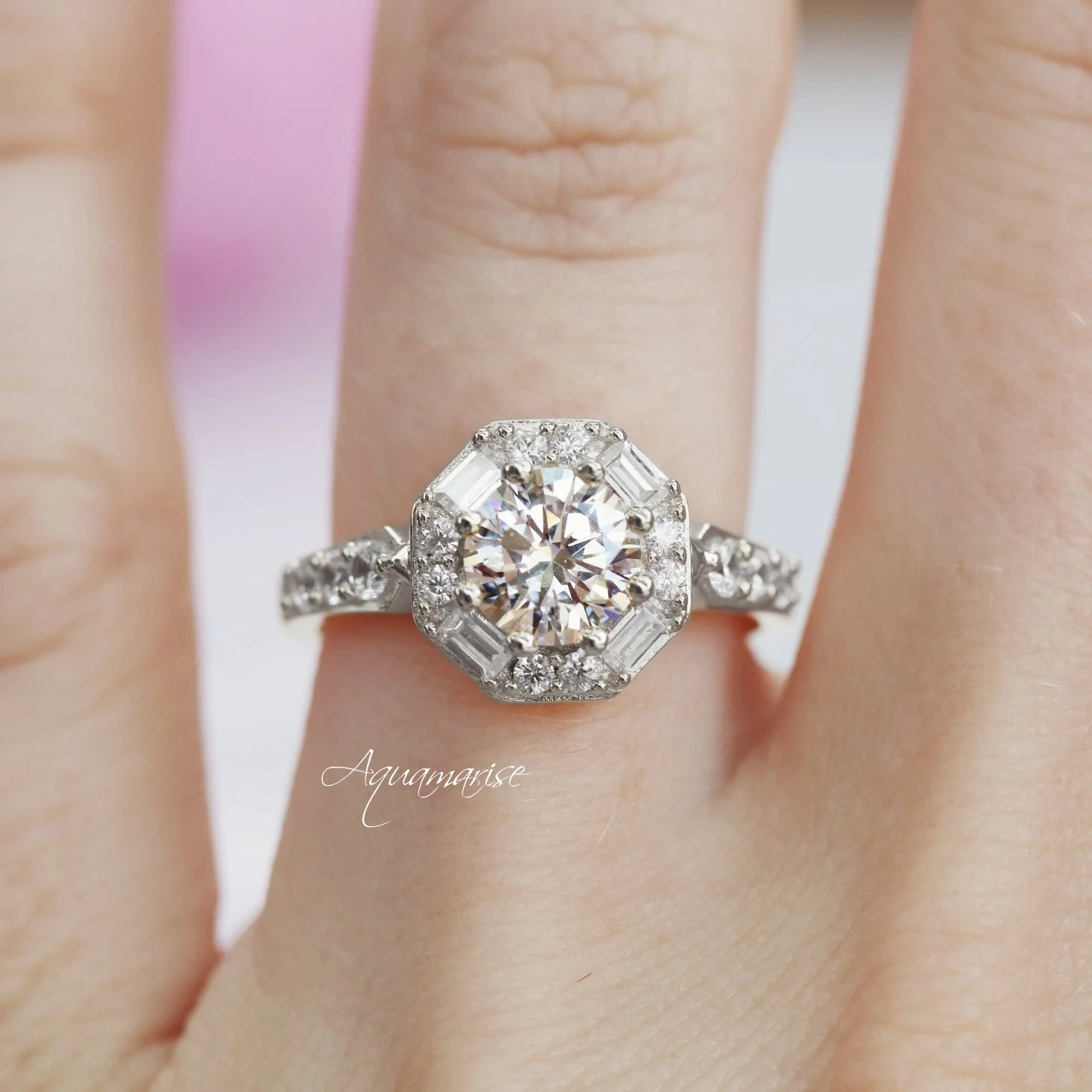 Hexagon Simulated Diamond Ring in Sterling Silver - Image 4