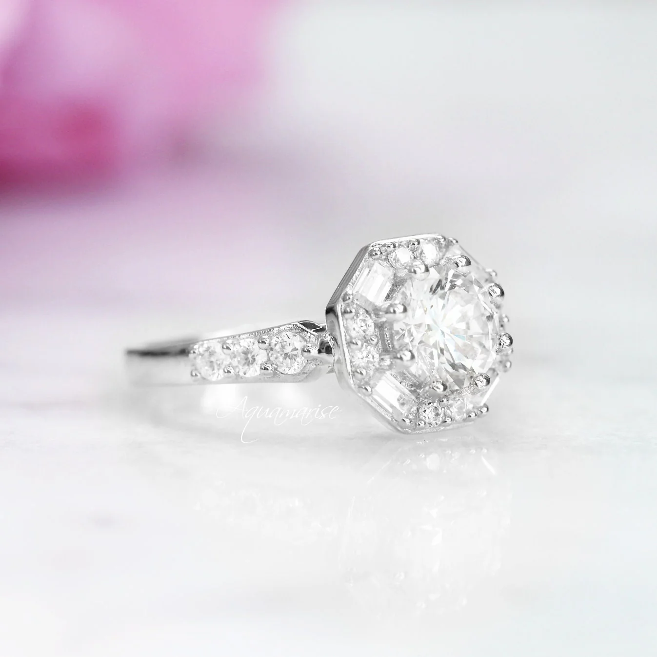 Hexagon Simulated Diamond Ring in Sterling Silver - Image 5