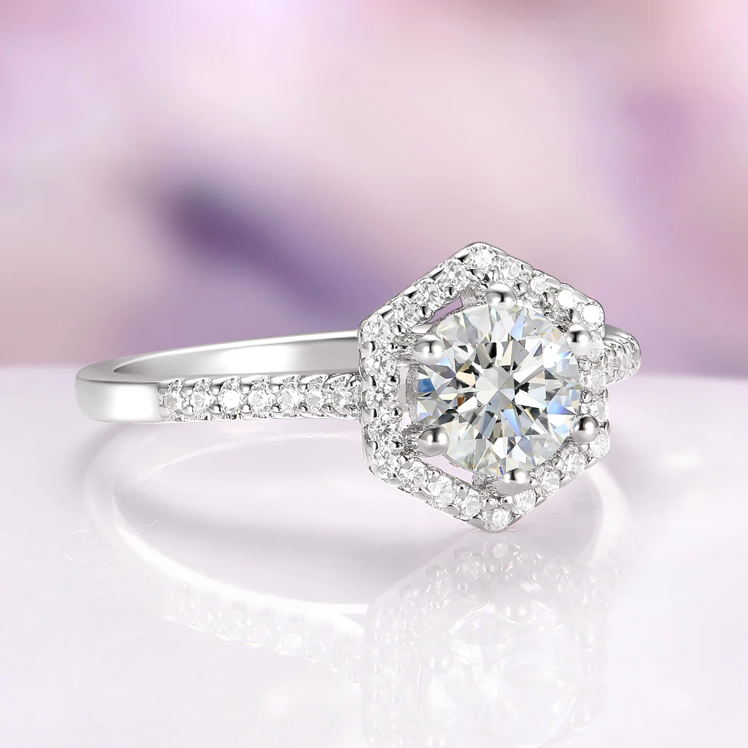 Hexagon Lab-Grown Diamond Engagement Ring in 14K White Gold (IGI Certified) - Image 4