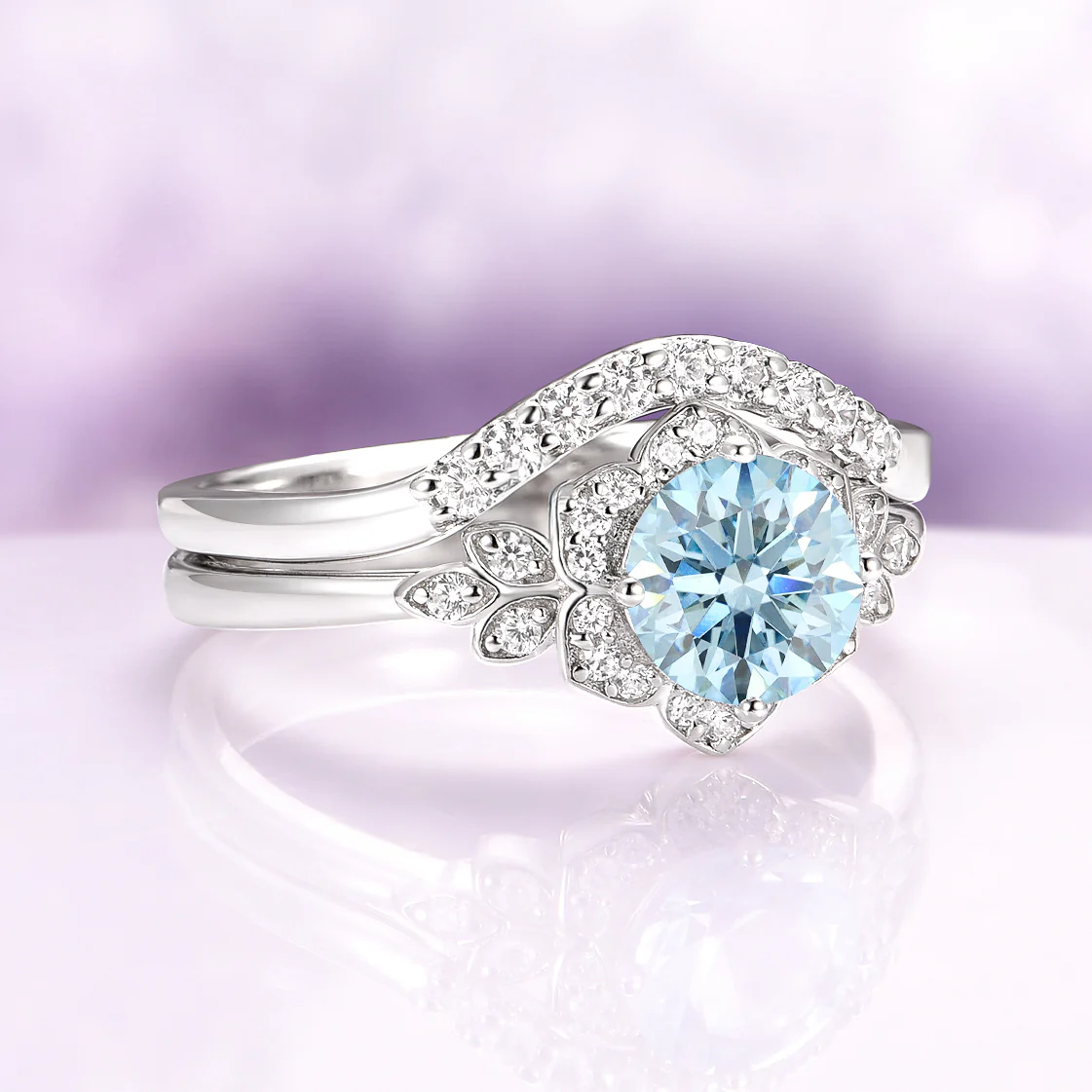 Jasmine Aquamarine Engagement Ring Set in 14K White Gold - Image 3