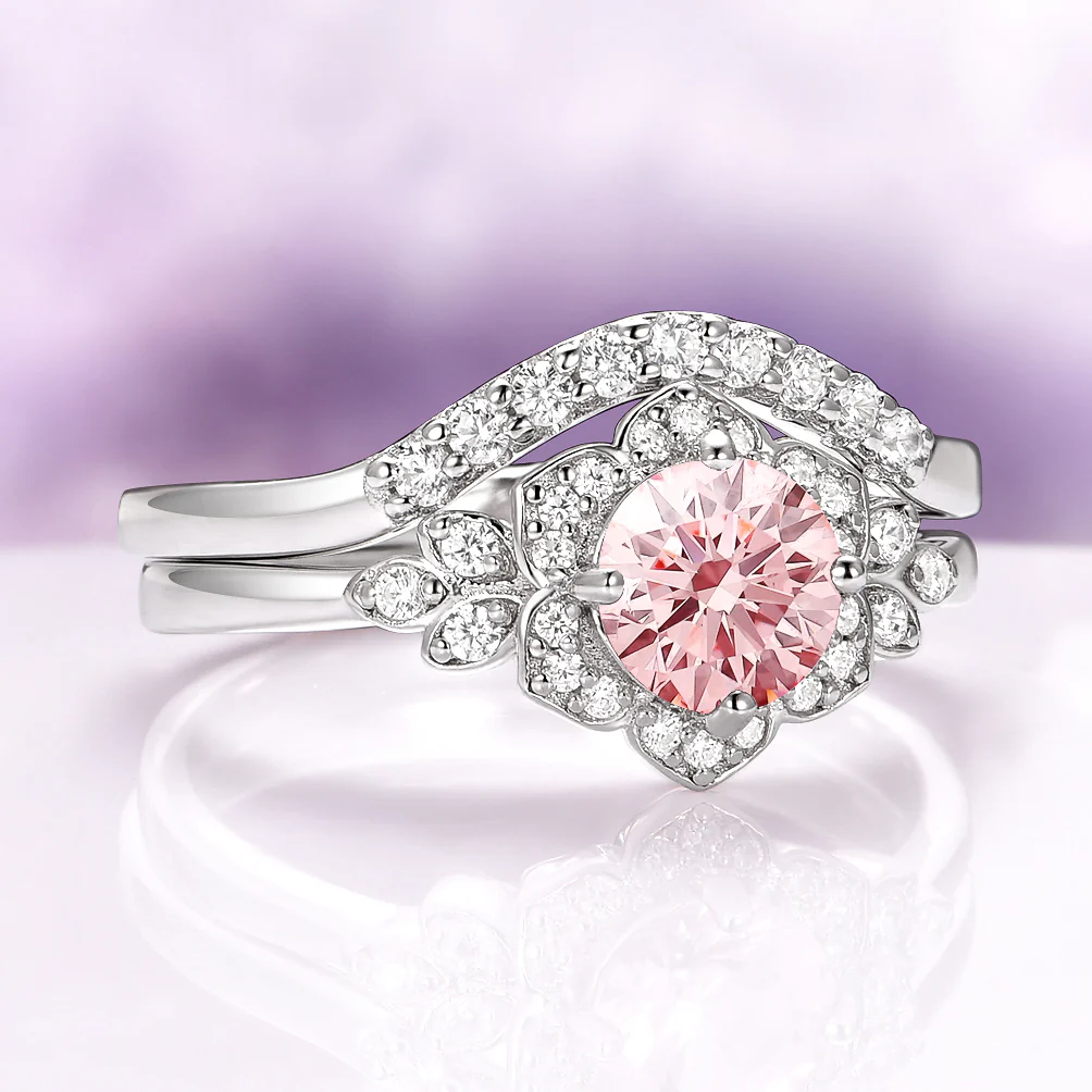 Jasmine Morganite Bridal Ring Set in 14K White Gold - Image 4