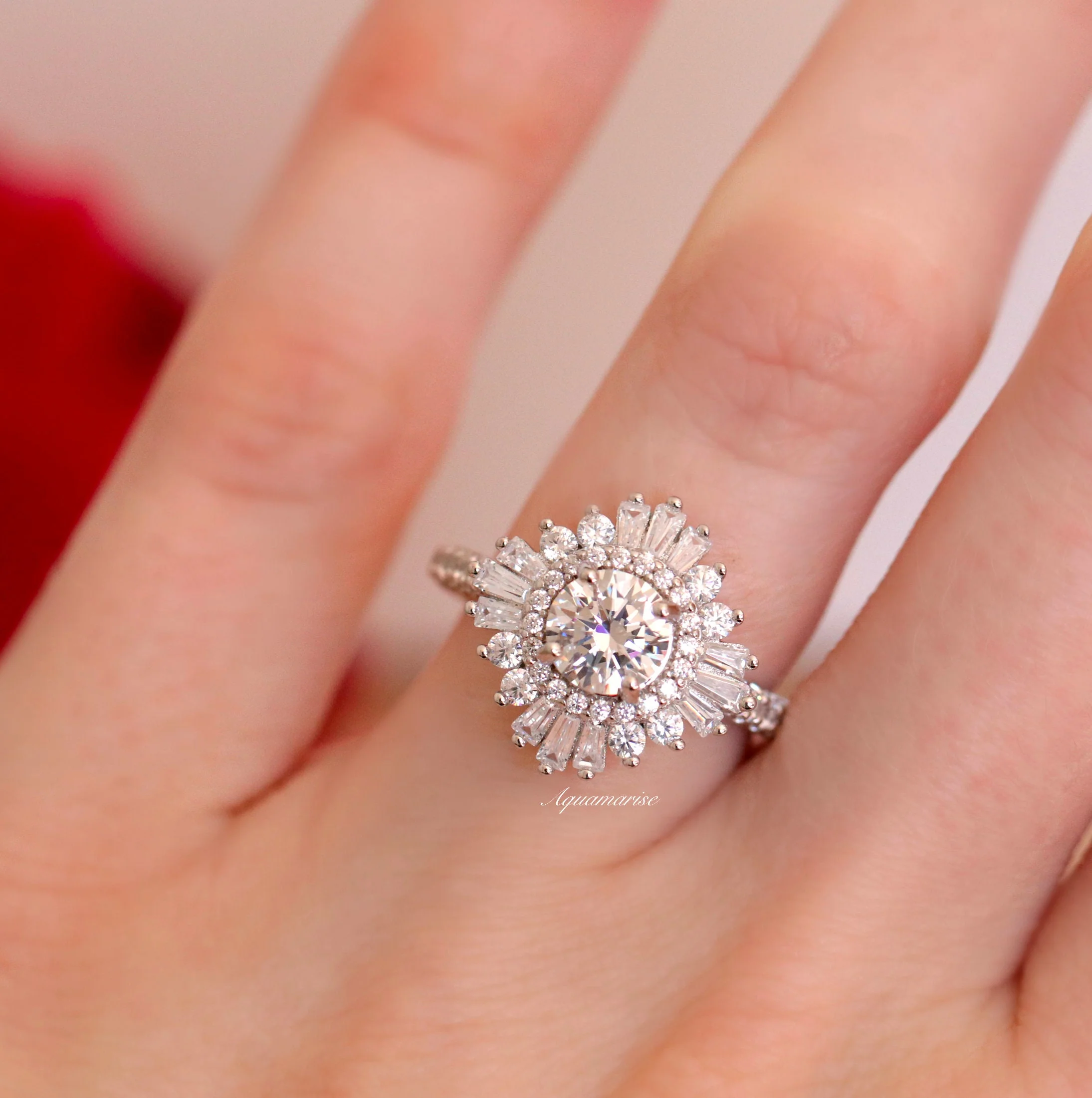 Joelle Art Deco Simulated Diamond Engagement Ring in Sterling Silver - Image 3