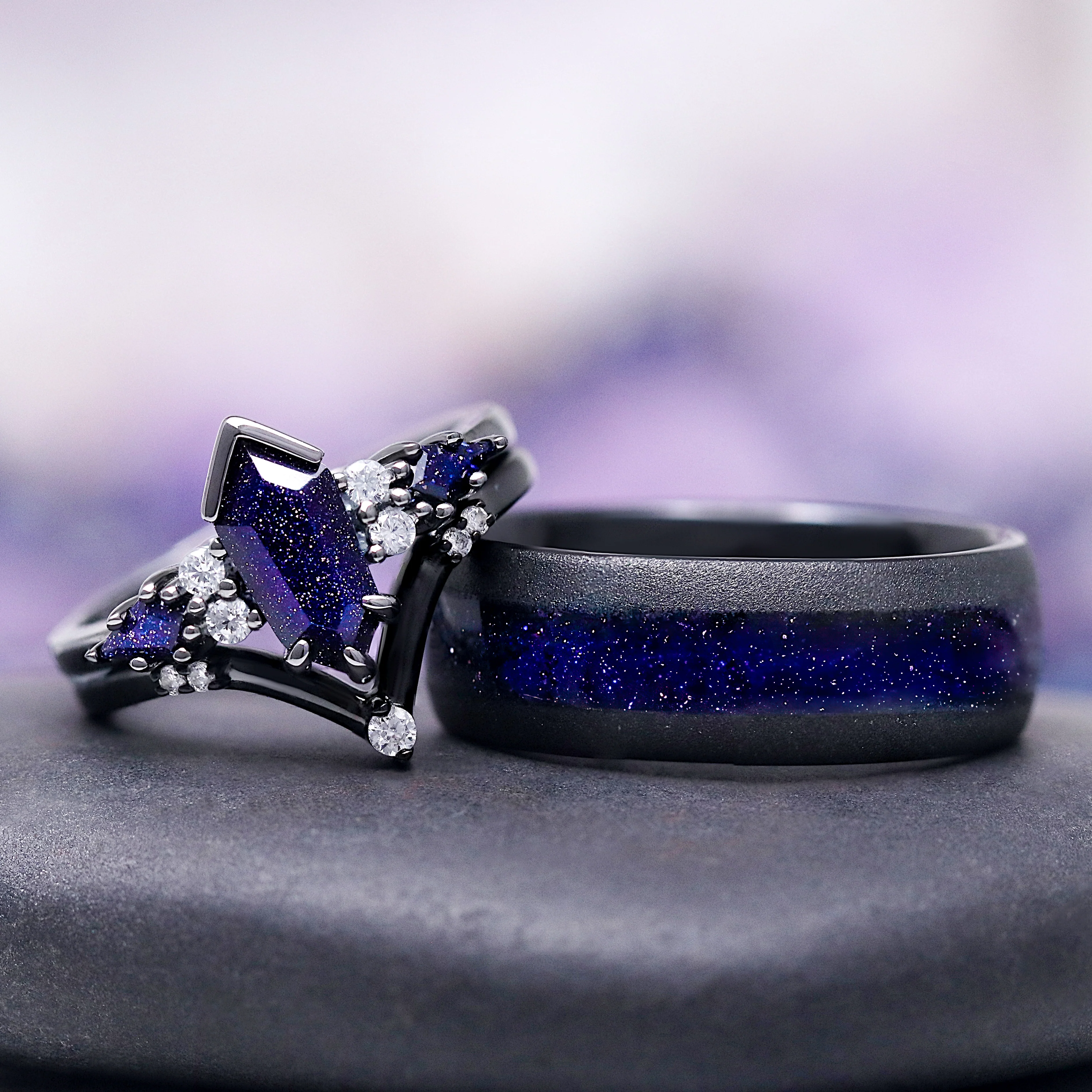 Starry Night Sandblasted Wedding Band- 8MM Black Tungsten - Image 3