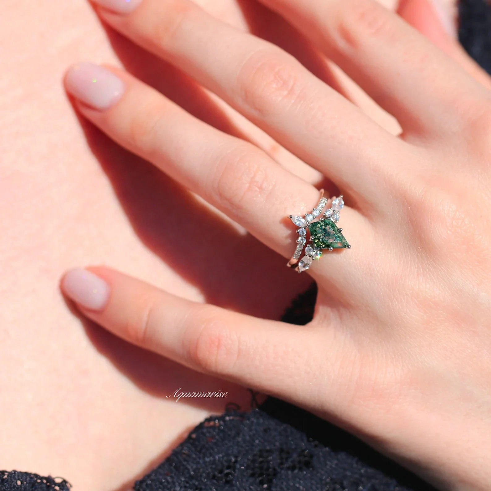 Skye Kite® Green Moss Agate Couples Ring Set - Image 5