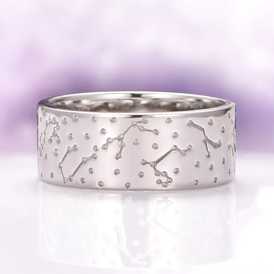 Moissanite & Crescent Moon Constellation Couples Ring Set - Image 3