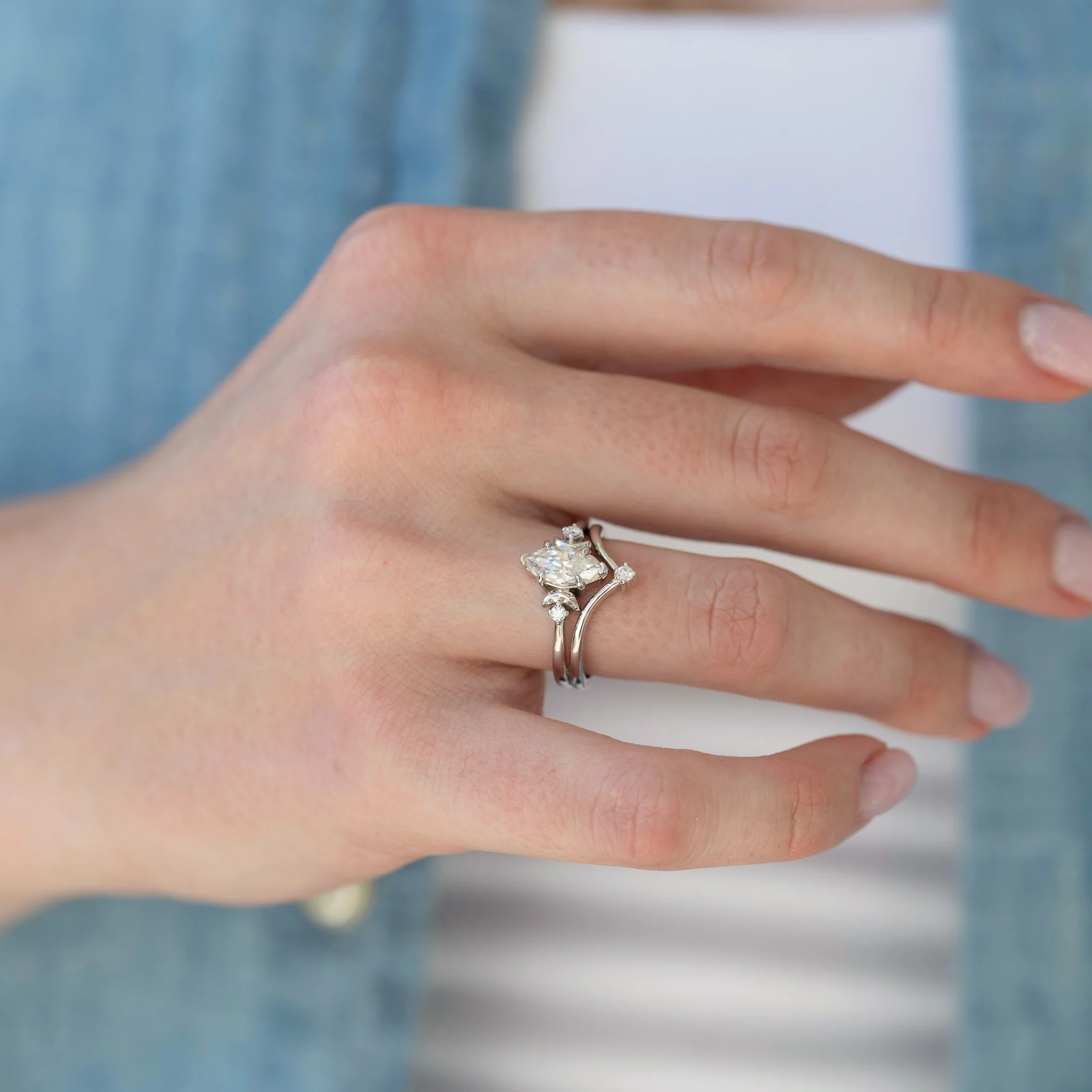 Moissanite & Crescent Moon Constellation Couples Ring Set - Image 5