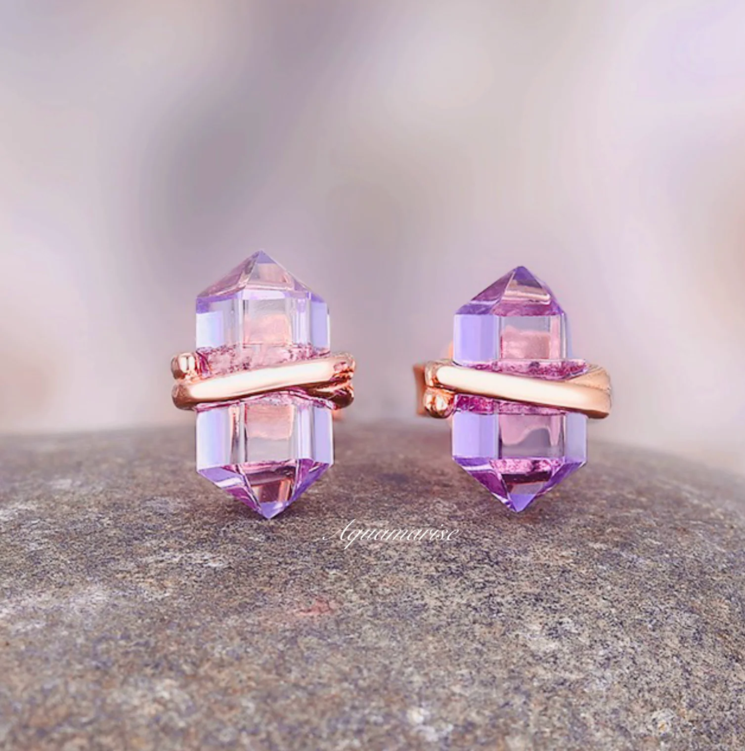 Minimalist Raw Alexandrite Stud Earrings in 14K Rose Gold Vermeil - Image 6