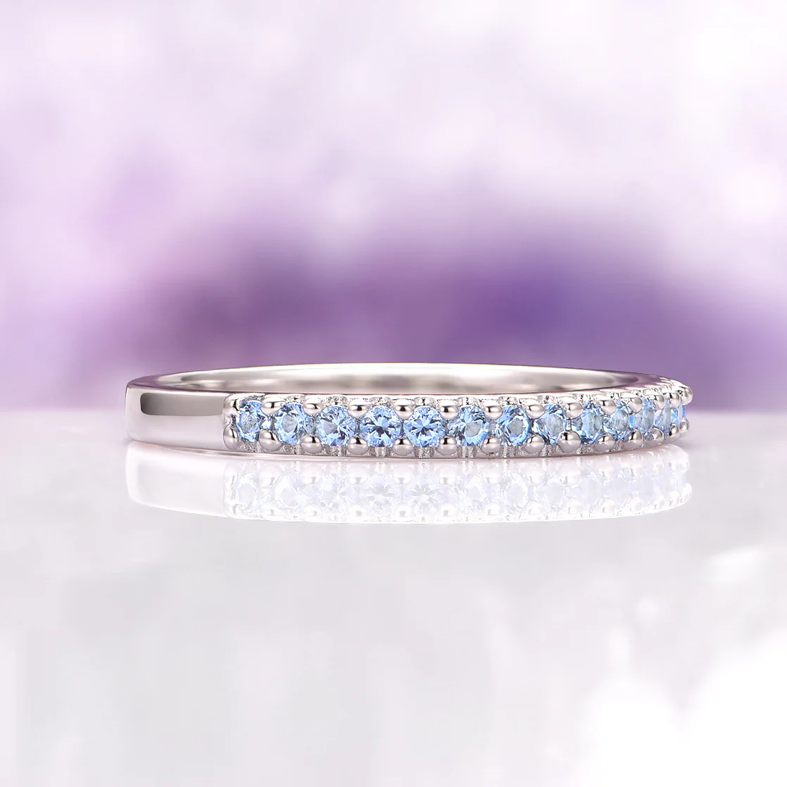 Minimalist Aquamarine Wedding Band in Sterling Silver (2mm) - Image 3