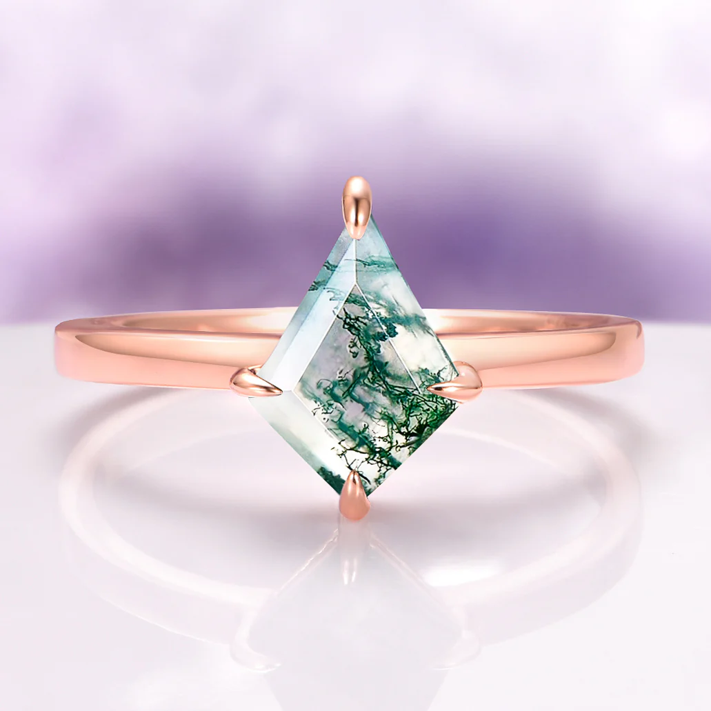 Kite Cut Green Moss Agate Couples Ring Set - Image 5